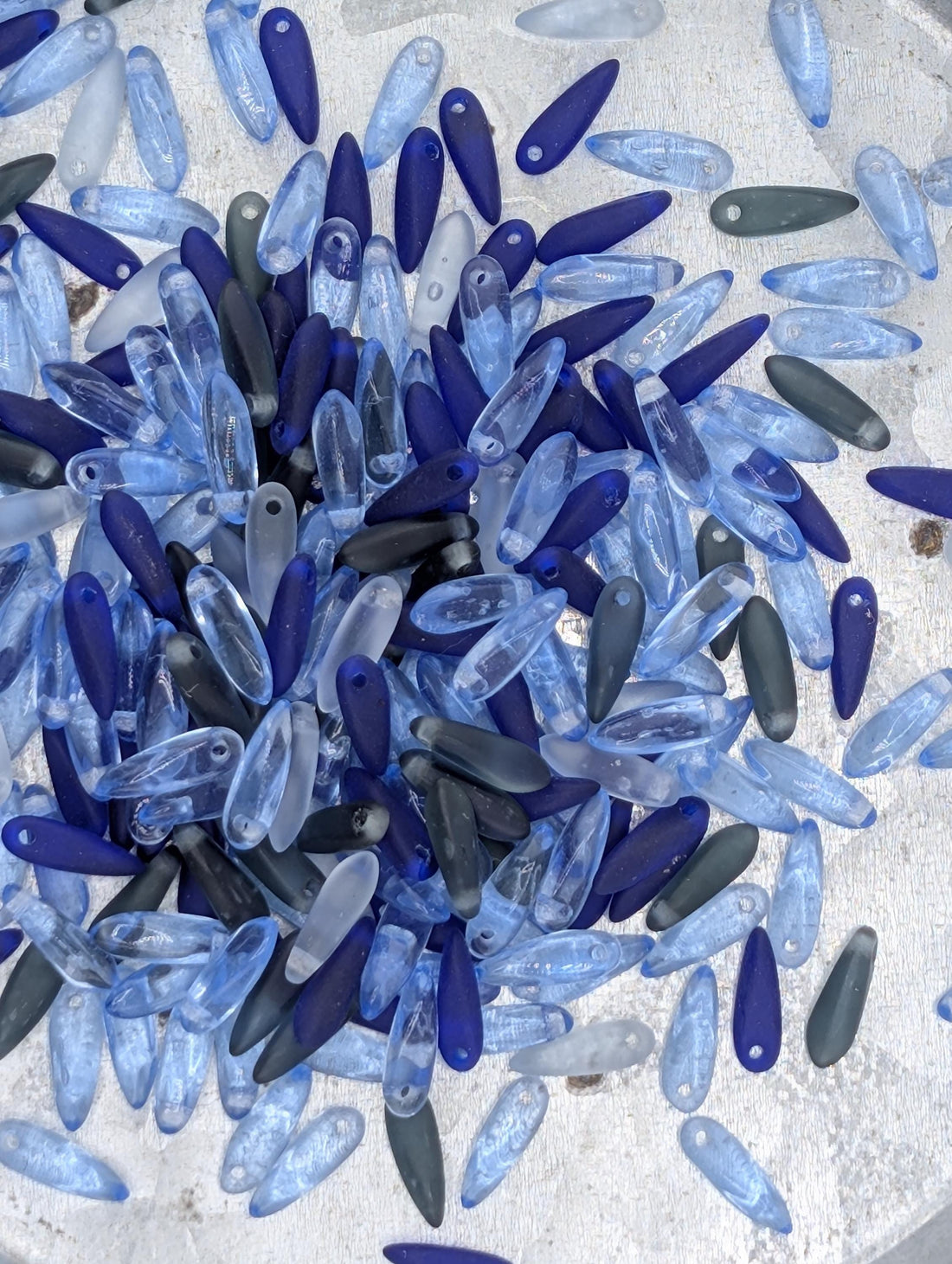 10mm Blue Czech Pressed Glass Dagger 20g