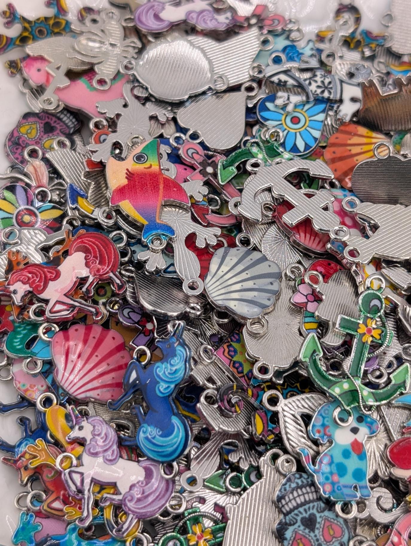 Enamel and Metal Connector Charms: Mixed Media Grab Bag (18-20 Pieces)
