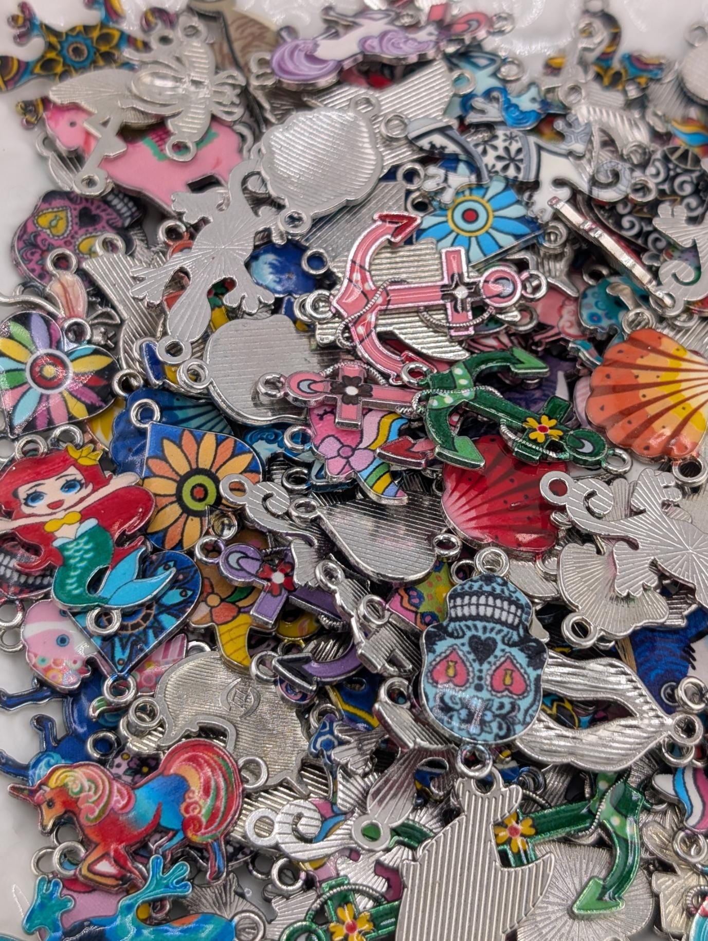Enamel and Metal Connector Charms: Mixed Media Grab Bag (18-20 Pieces)