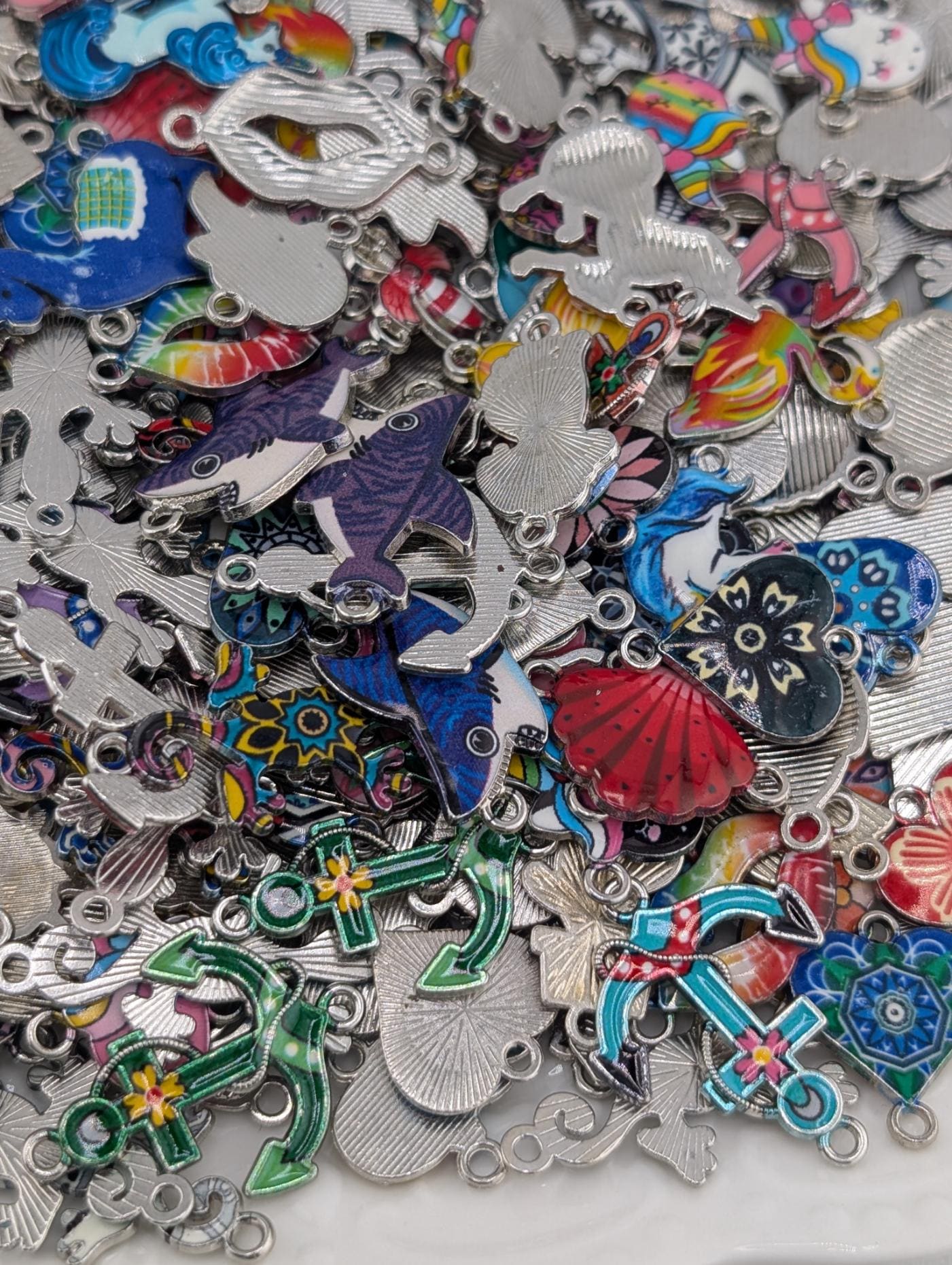 Enamel and Metal Connector Charms: Mixed Media Grab Bag (18-20 Pieces)