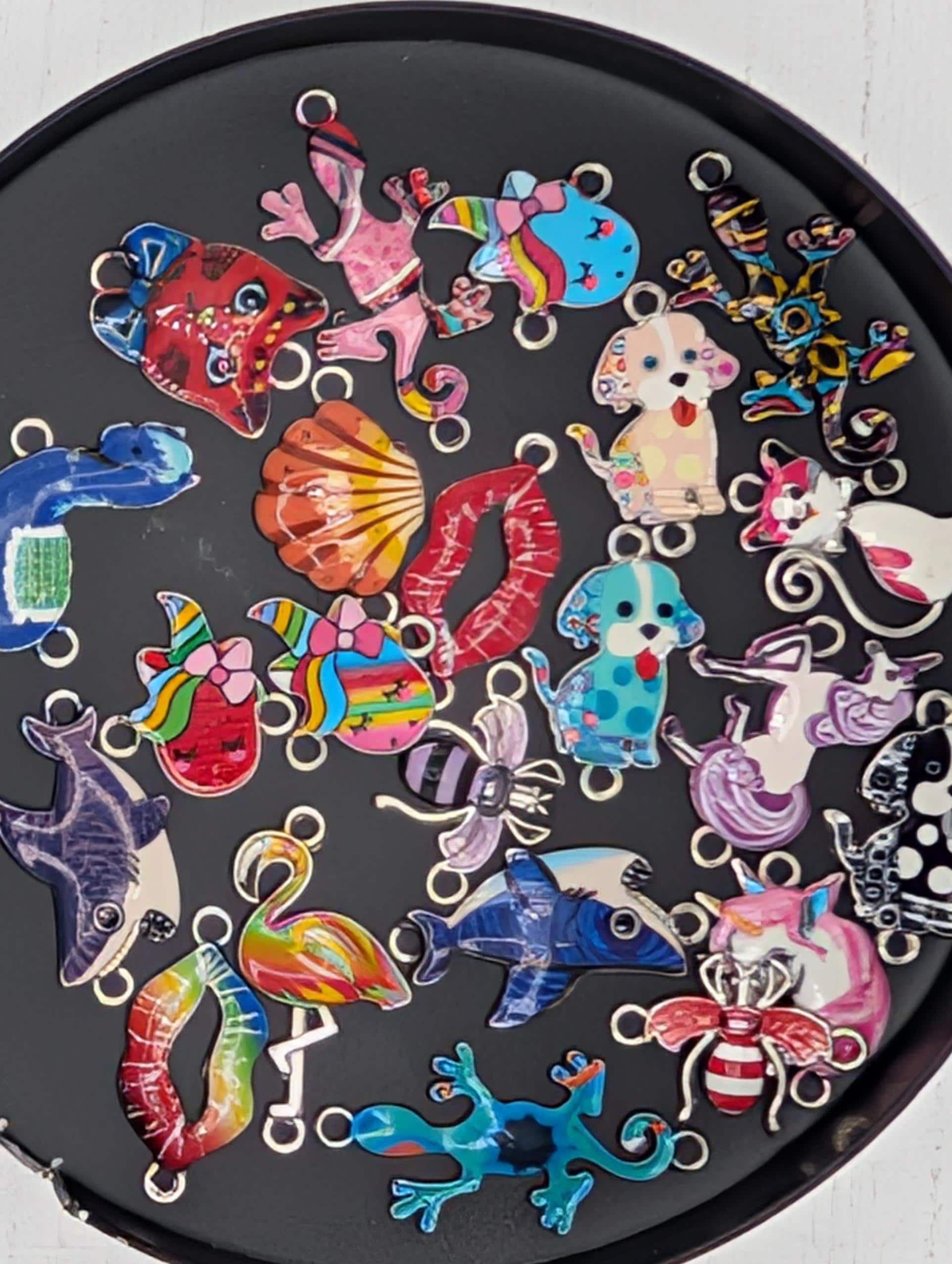 Enamel and Metal Connector Charms: Mixed Media Grab Bag (18-20 Pieces)