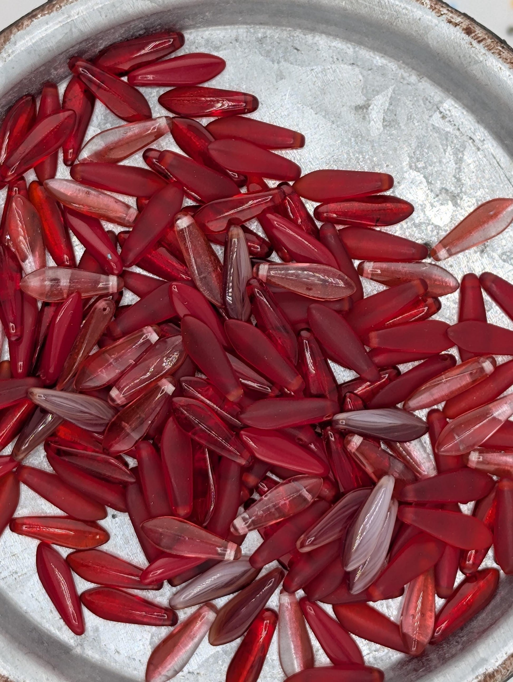 Red Czech Pressed Glass Dagger Bead Mix (20g Pkg)
