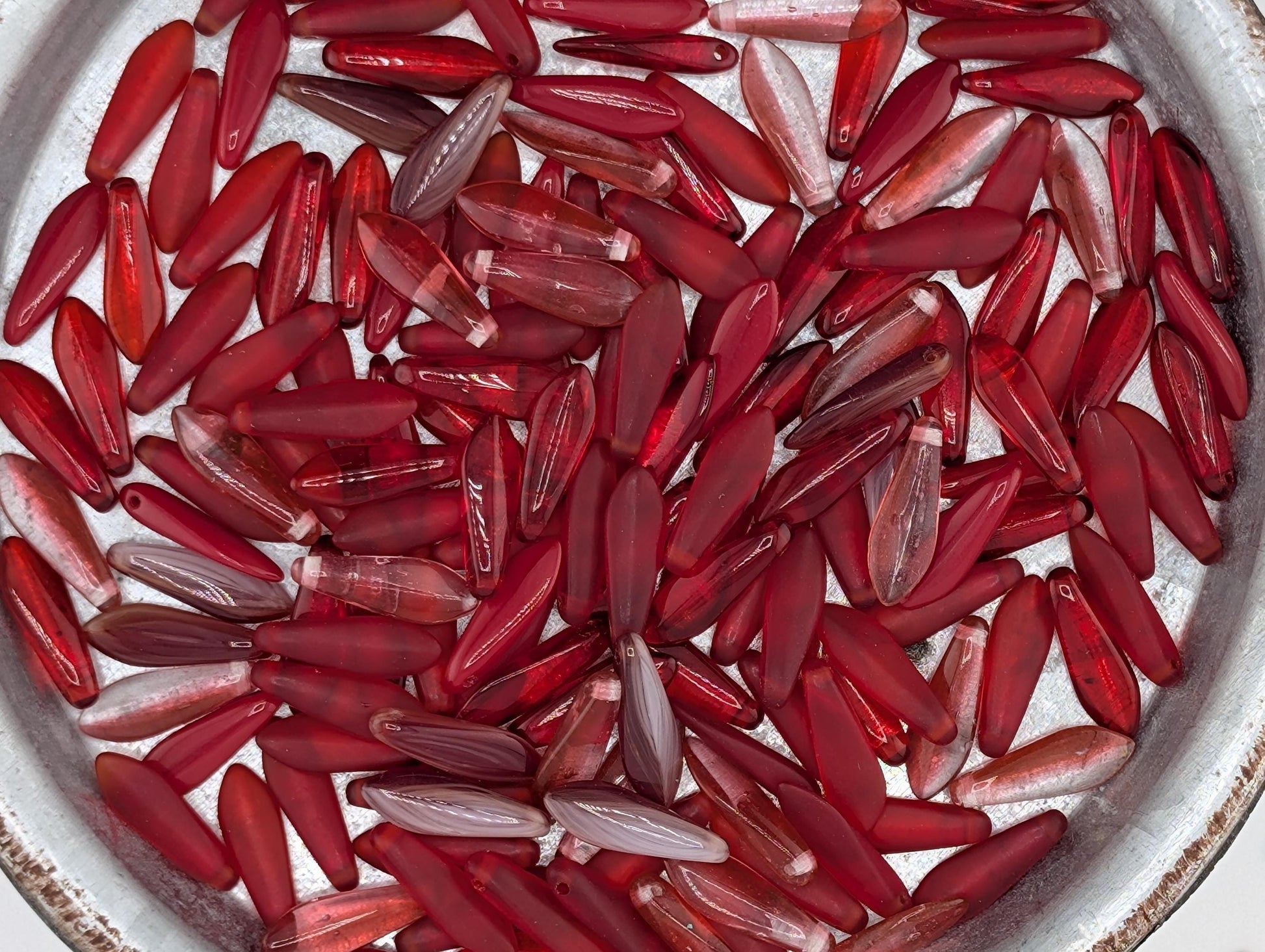Red Czech Pressed Glass Dagger Bead Mix (20g Pkg)