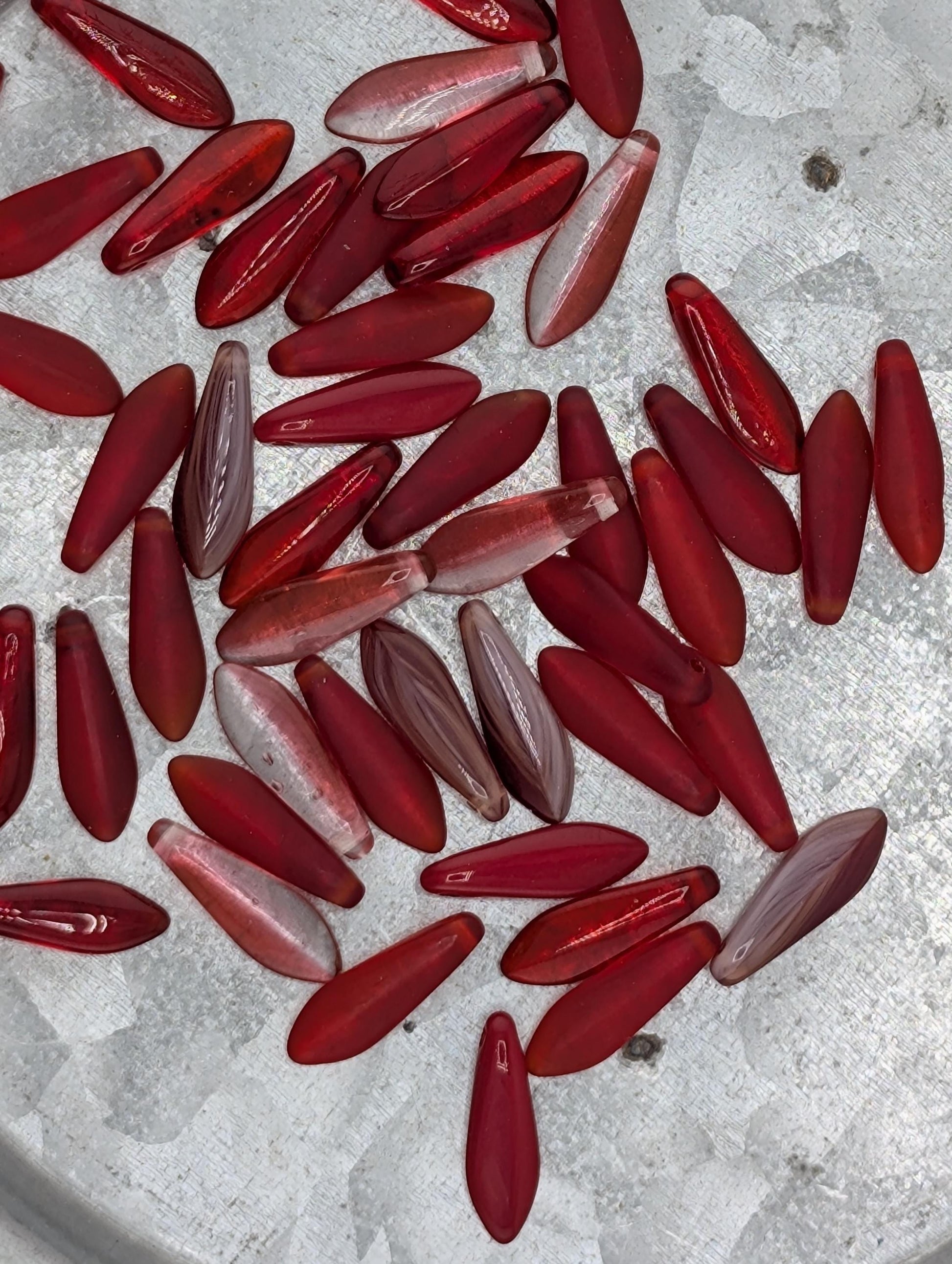 Red Czech Pressed Glass Dagger Bead Mix (20g Pkg)