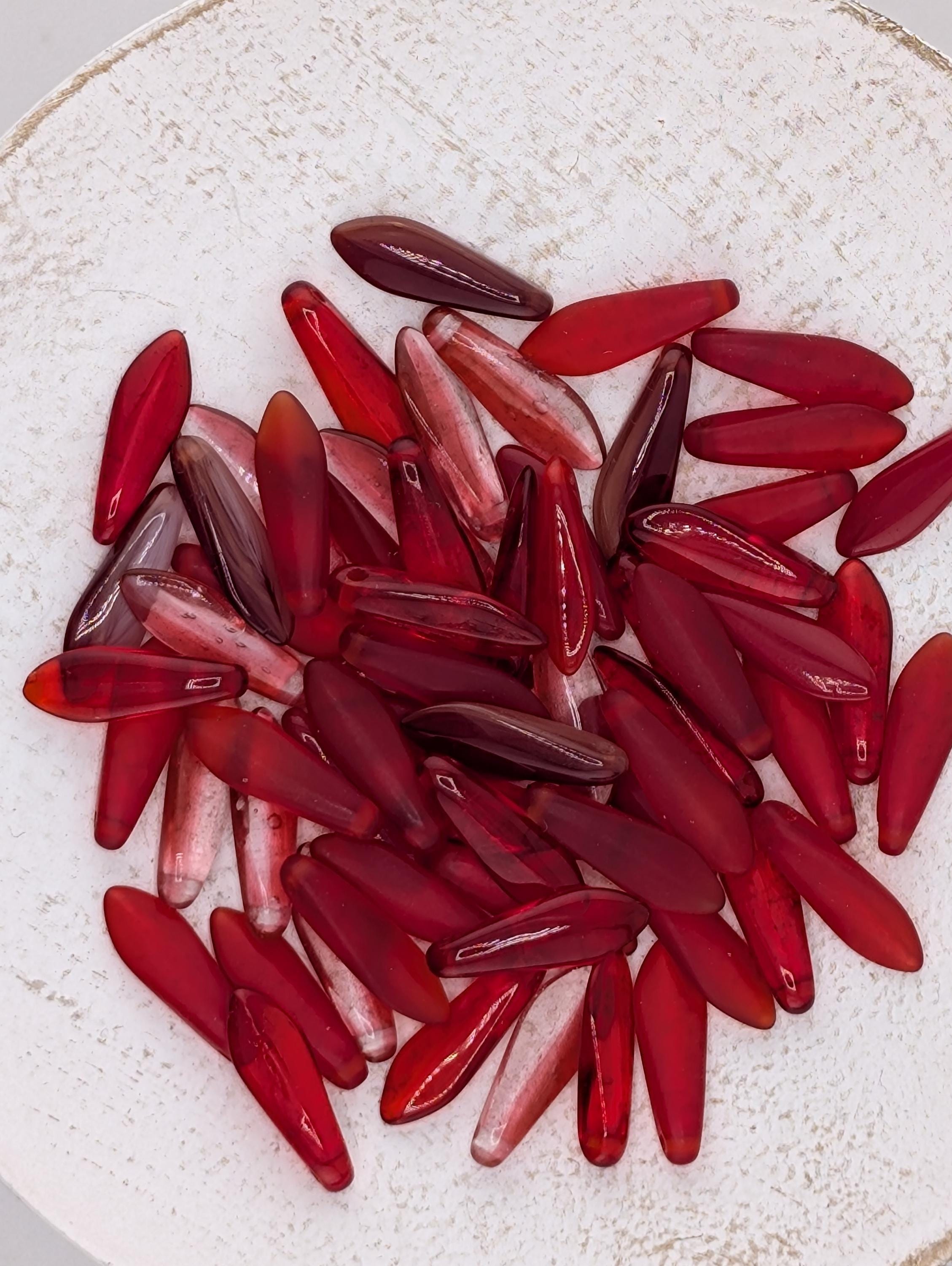 Red Czech Pressed Glass Dagger Bead Mix (20g Pkg)