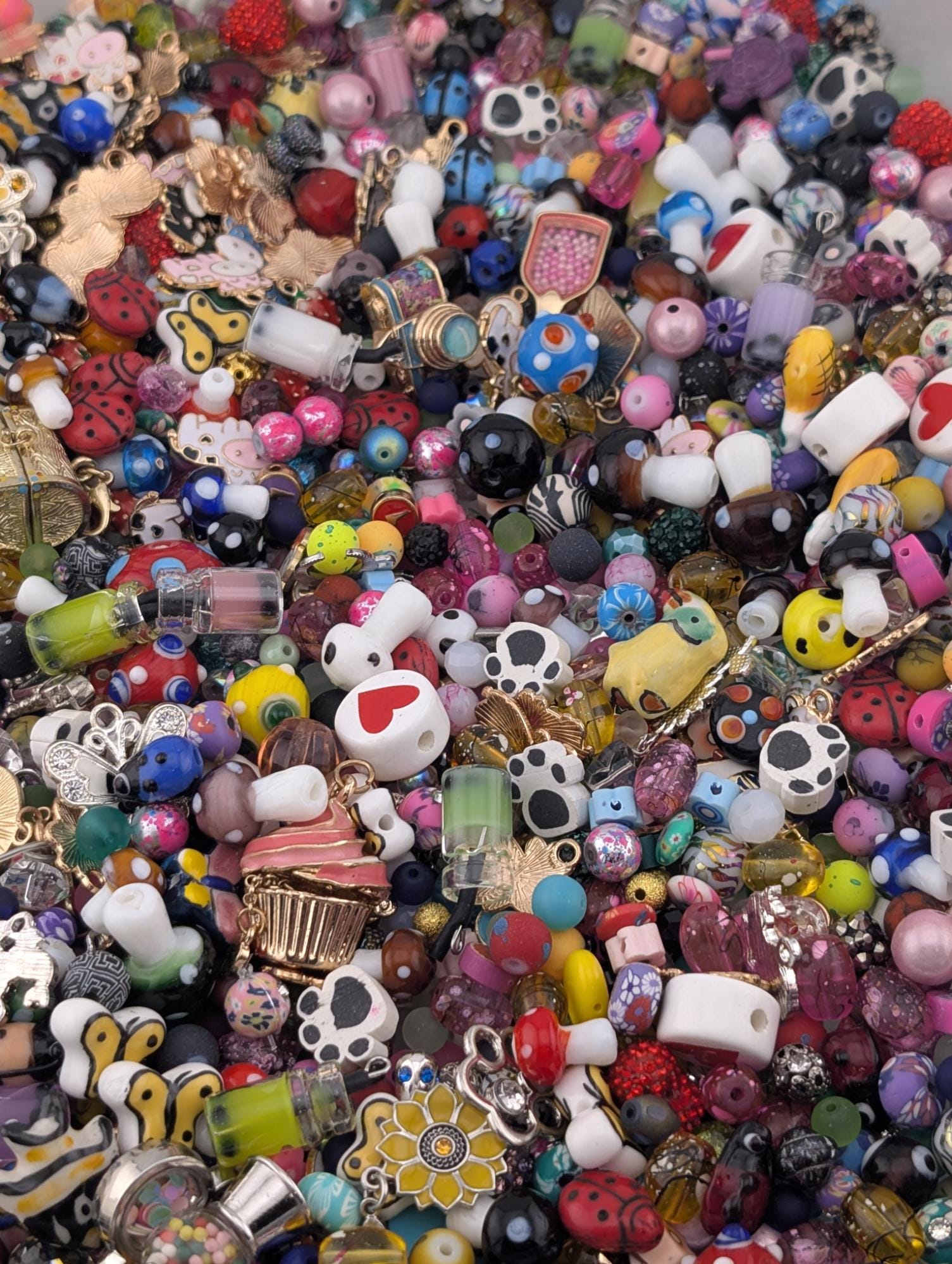 Whimsical Childrens Theme Charm & Glass Bead Soup: ALL Beads are GLASS DIY Jewelry Making Supplies (56g Pkg)