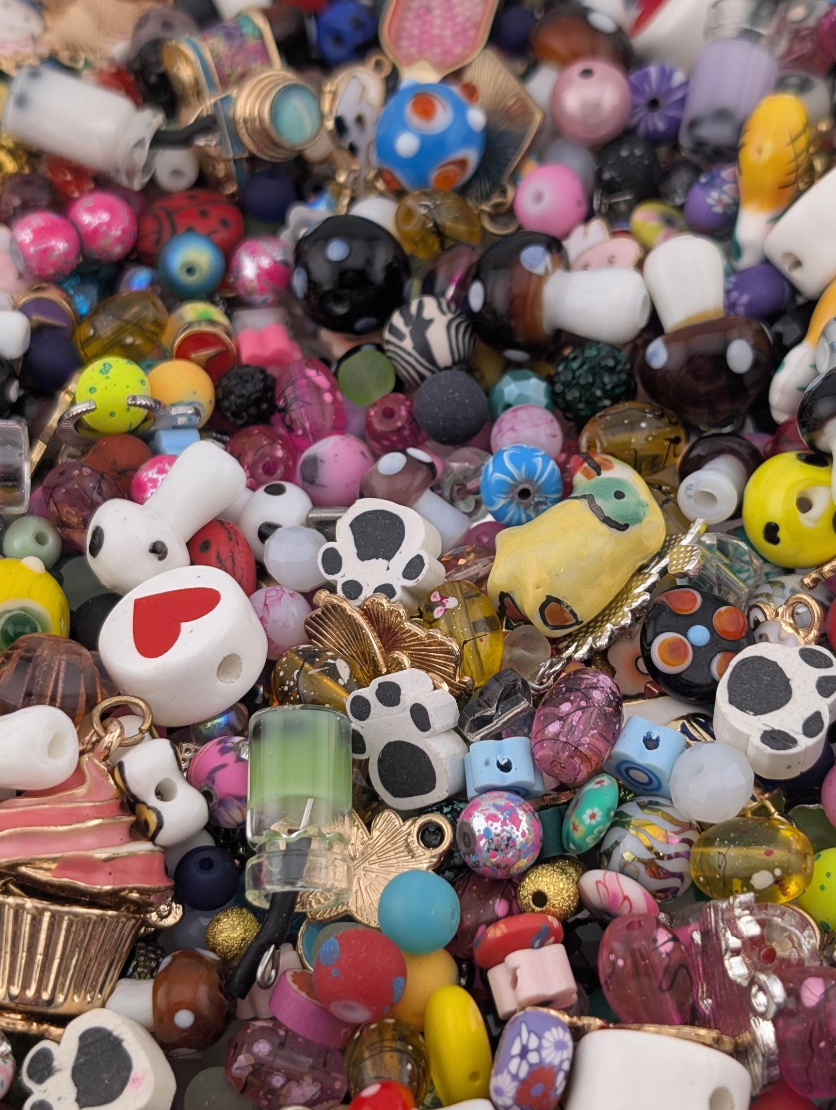 Whimsical Childrens Theme Charm & Glass Bead Soup: ALL Beads are GLASS DIY Jewelry Making Supplies (56g Pkg)