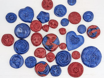 Handmade Polymer Clay Faces: Colorful Blue and Red Art Doll Supplies 35 pcs