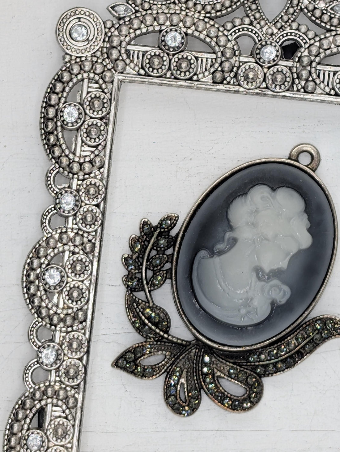 Gothic Cameo Pendant, Silver Plated Woman (Bag or Keychain Charm)
