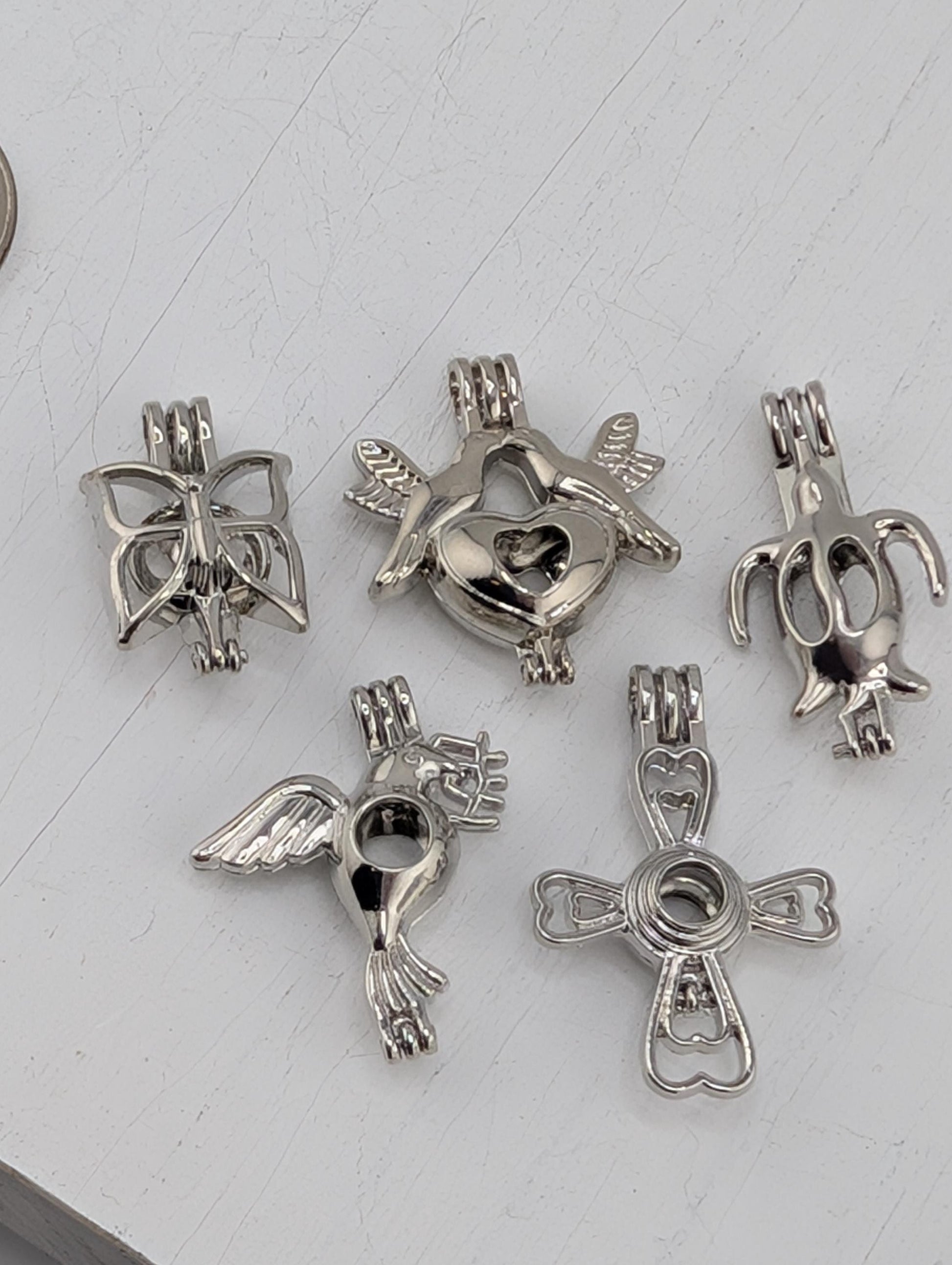 Set of 6 Gemstone Bead Holder Pendant or Bag Charm