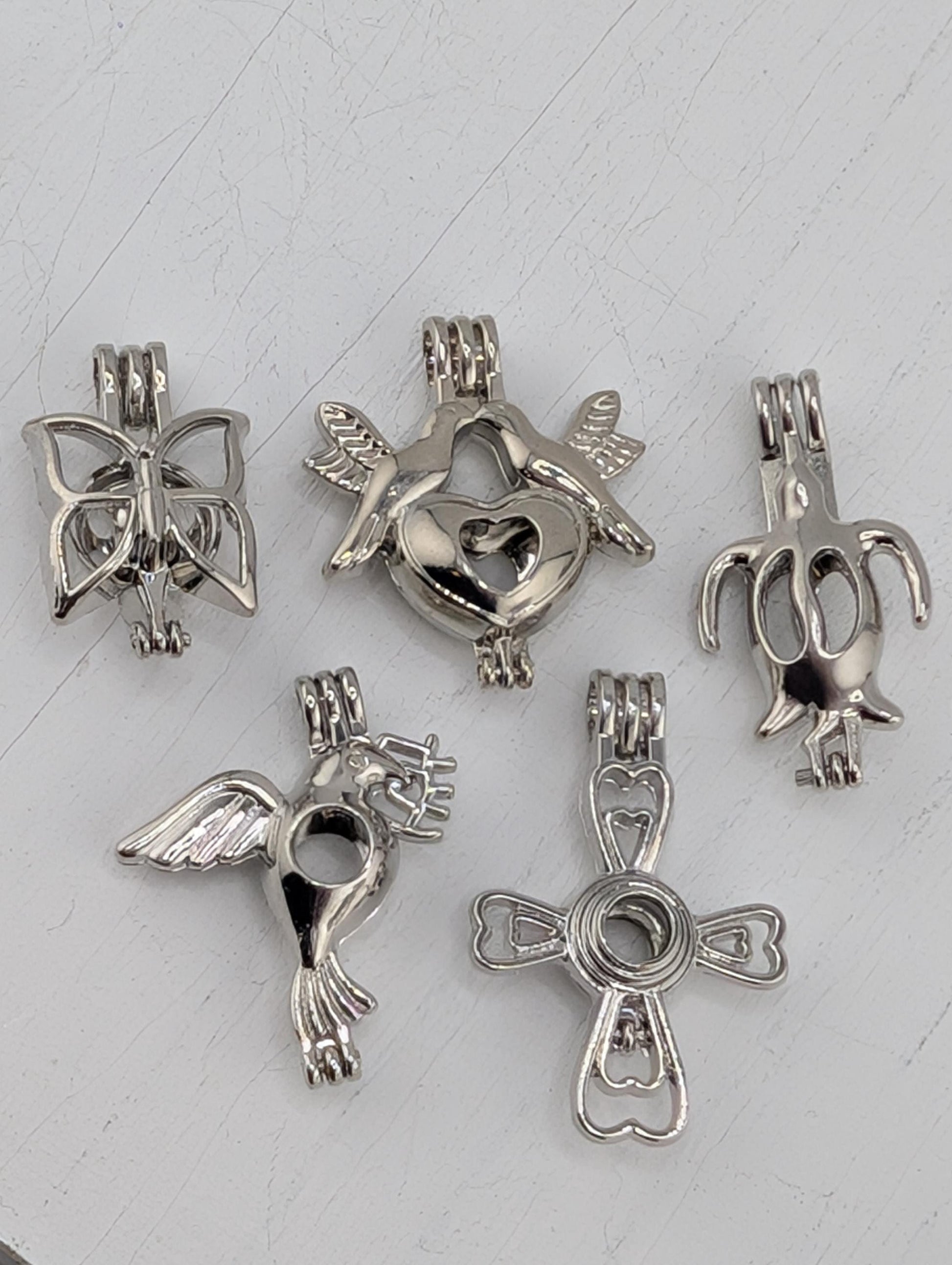 Set of 6 Gemstone Bead Holder Pendant or Bag Charm