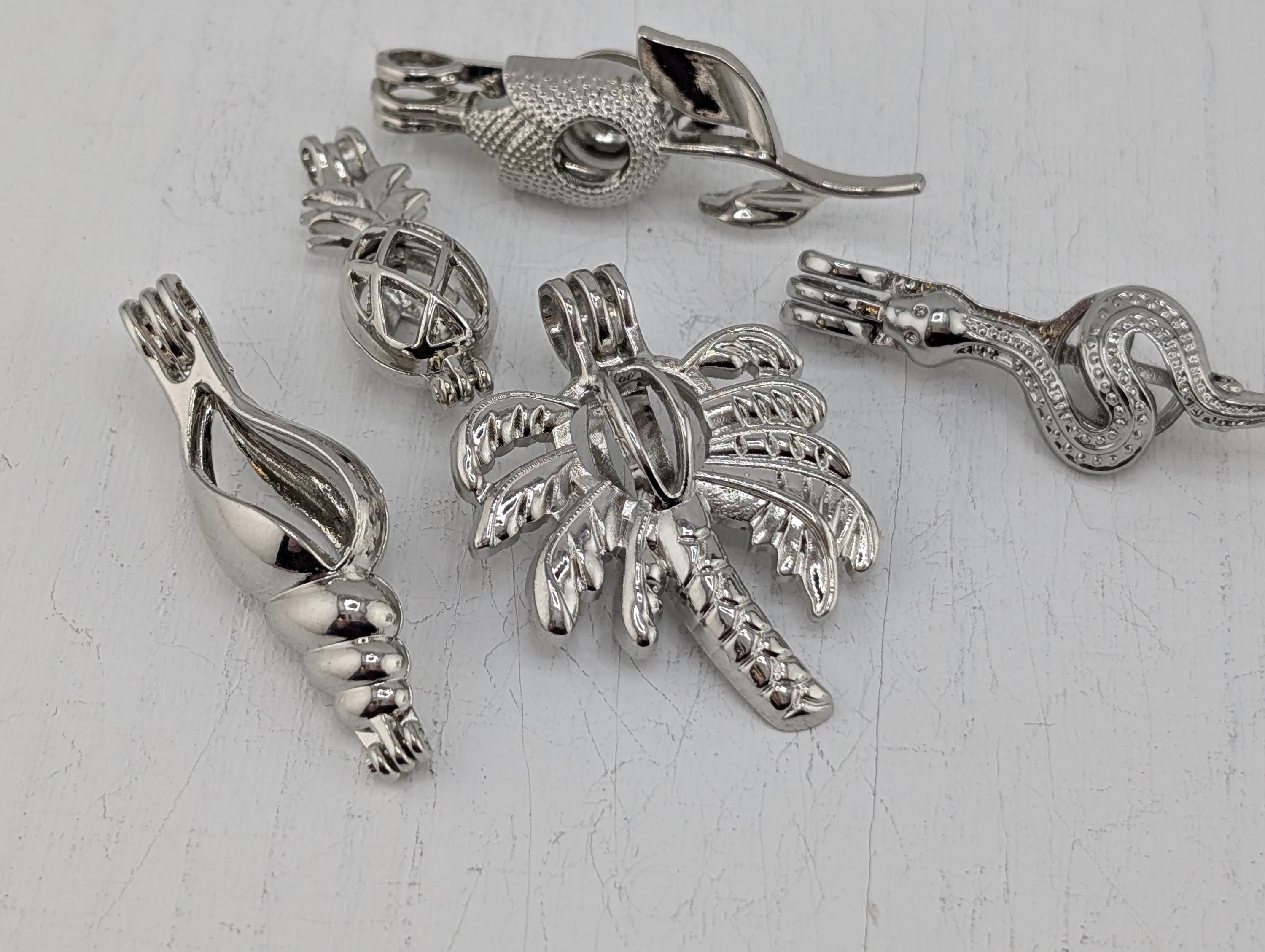 Set of 5 Gemstone Bead Holder Pendant or Bag Charm