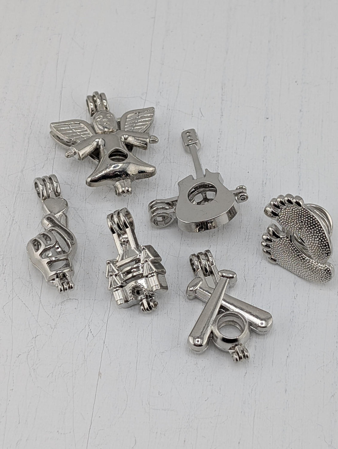 Set of 6 Gemstone Bead Holder Pendant or Bag Charm