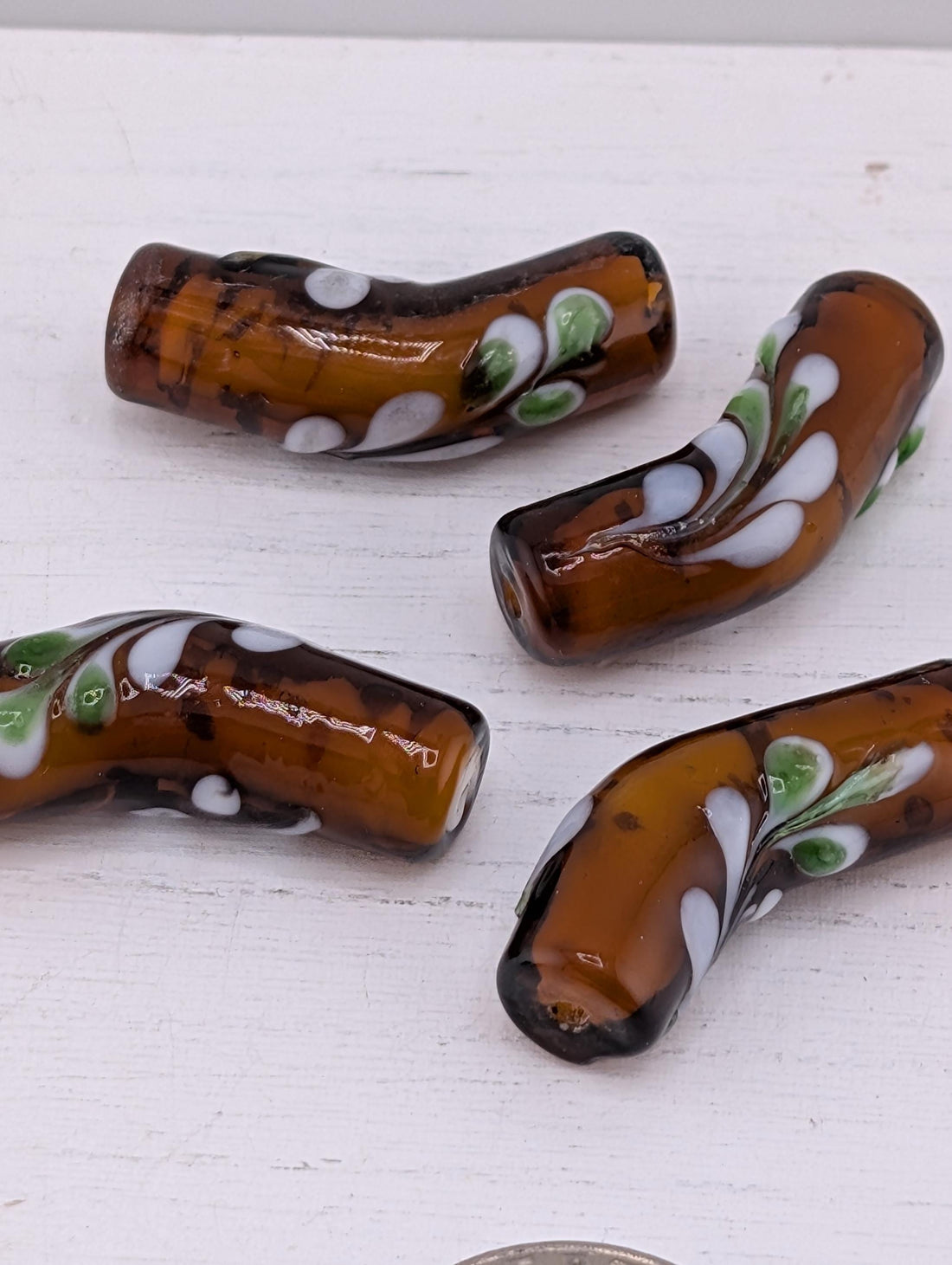 Lampwork Beads Set: Brown and Black Panda Design - Smooth Glazed Ceramic