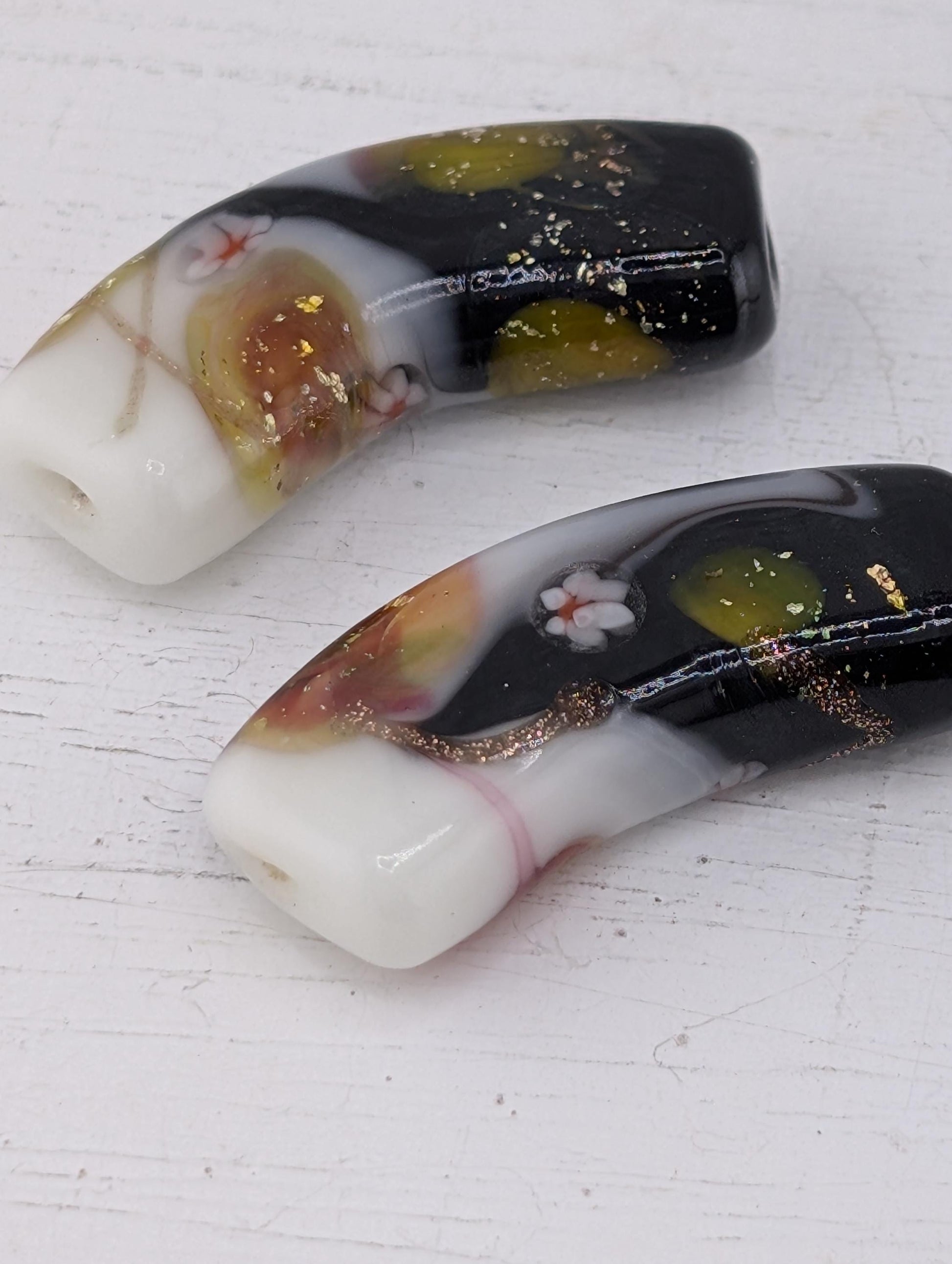 Lampwork Beads Set: Brown and Black Panda Design - Smooth Glazed Ceramic