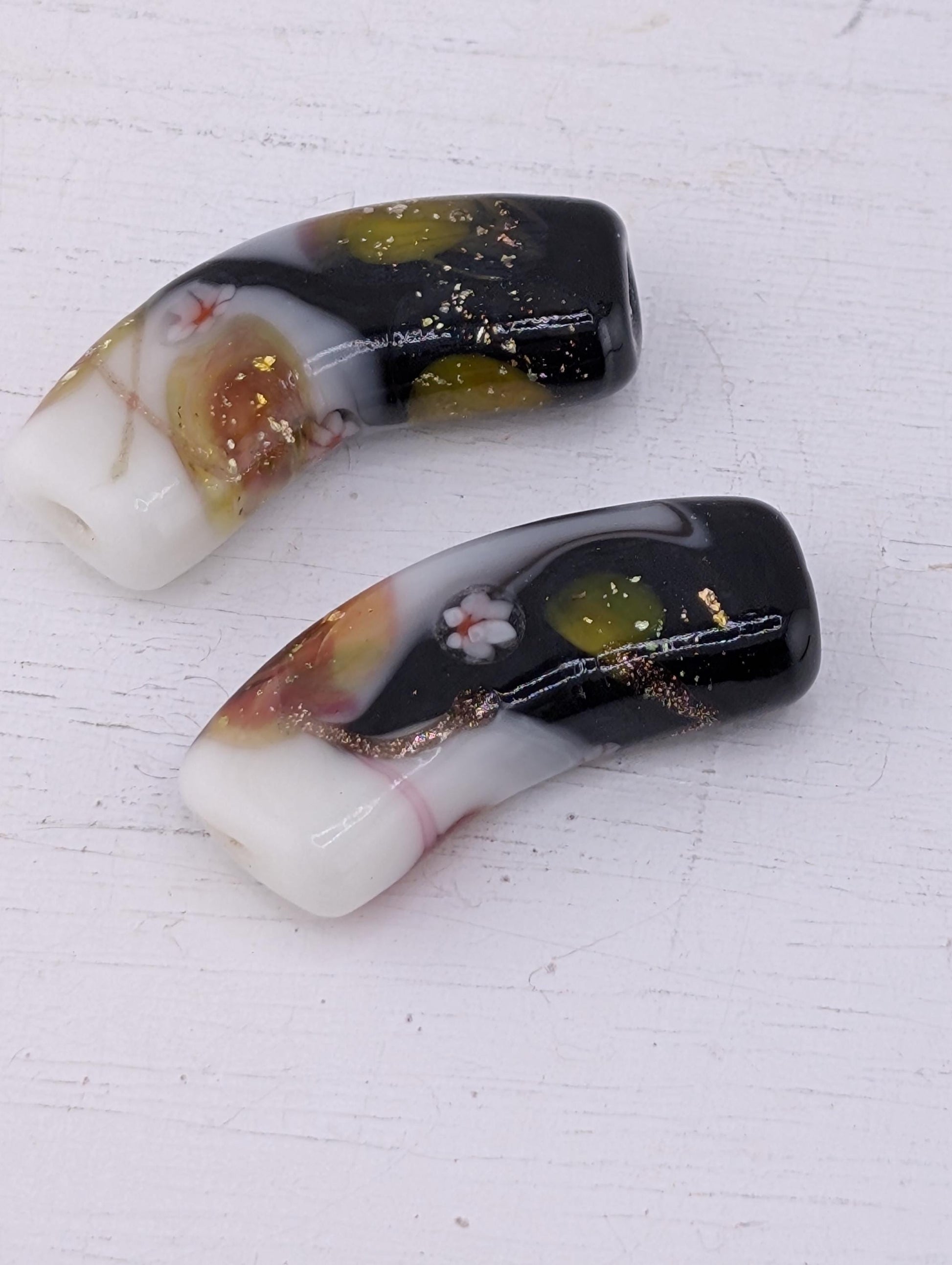 Lampwork Beads Set: Brown and Black Panda Design - Smooth Glazed Ceramic