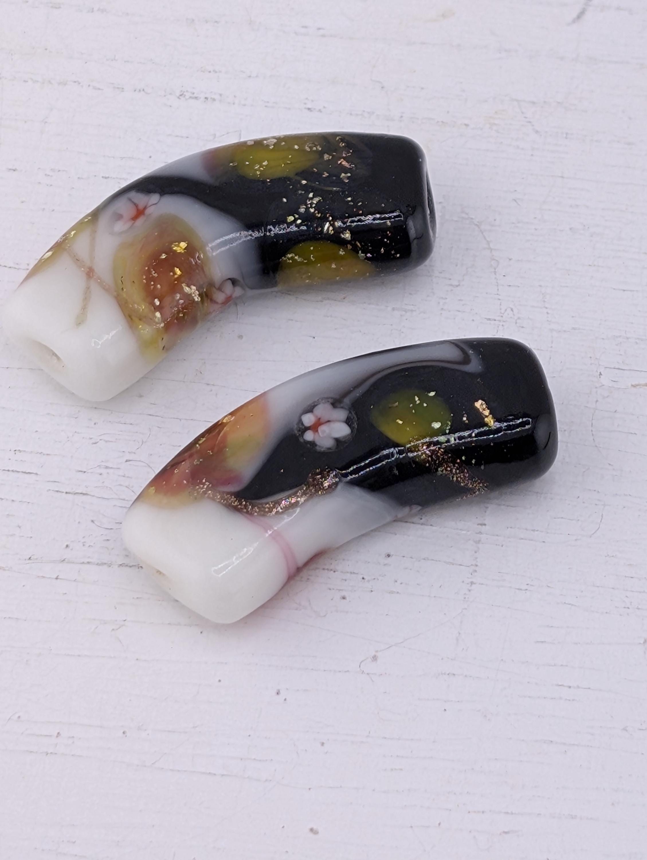 Lampwork Beads Set: Brown and Black Panda Design - Smooth Glazed Ceramic