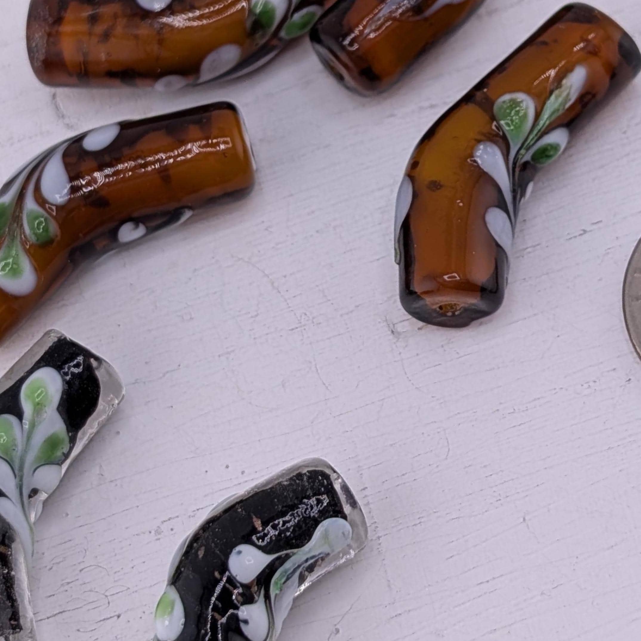 Lampwork Beads Set: Brown and Black Panda Design - Smooth Glazed Ceramic