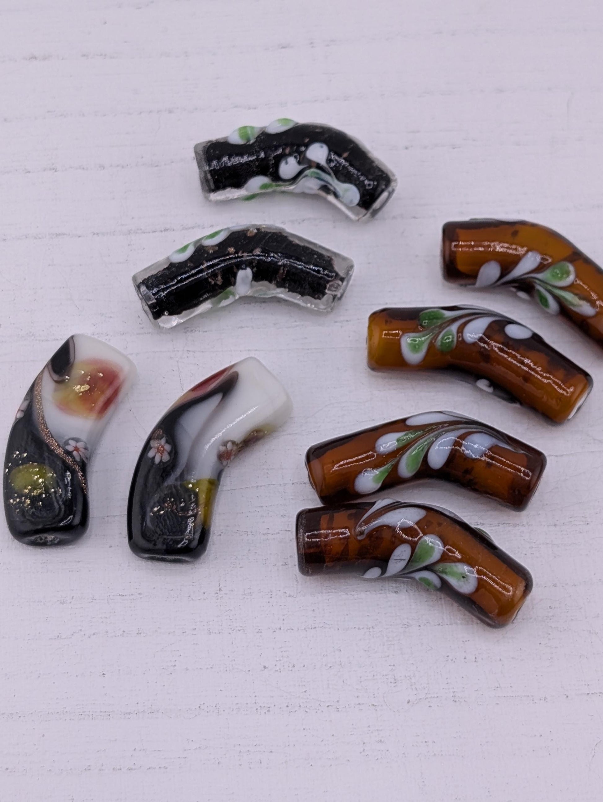 Lampwork Beads Set: Brown and Black Panda Design - Smooth Glazed Ceramic