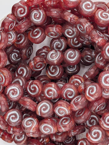 8mm Czech Coin Shaped Snail Shell Beads (20 pcs)) Red