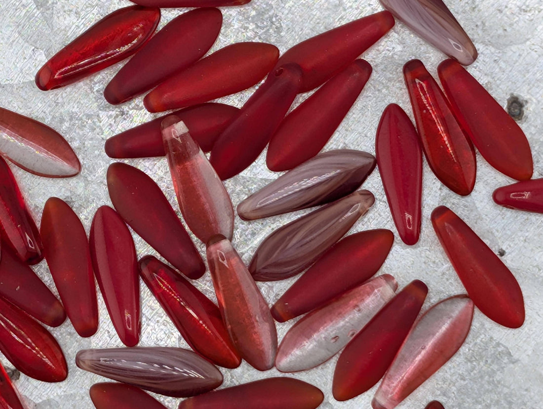 Red Czech Pressed Glass Dagger Bead Mix (20g Pkg)