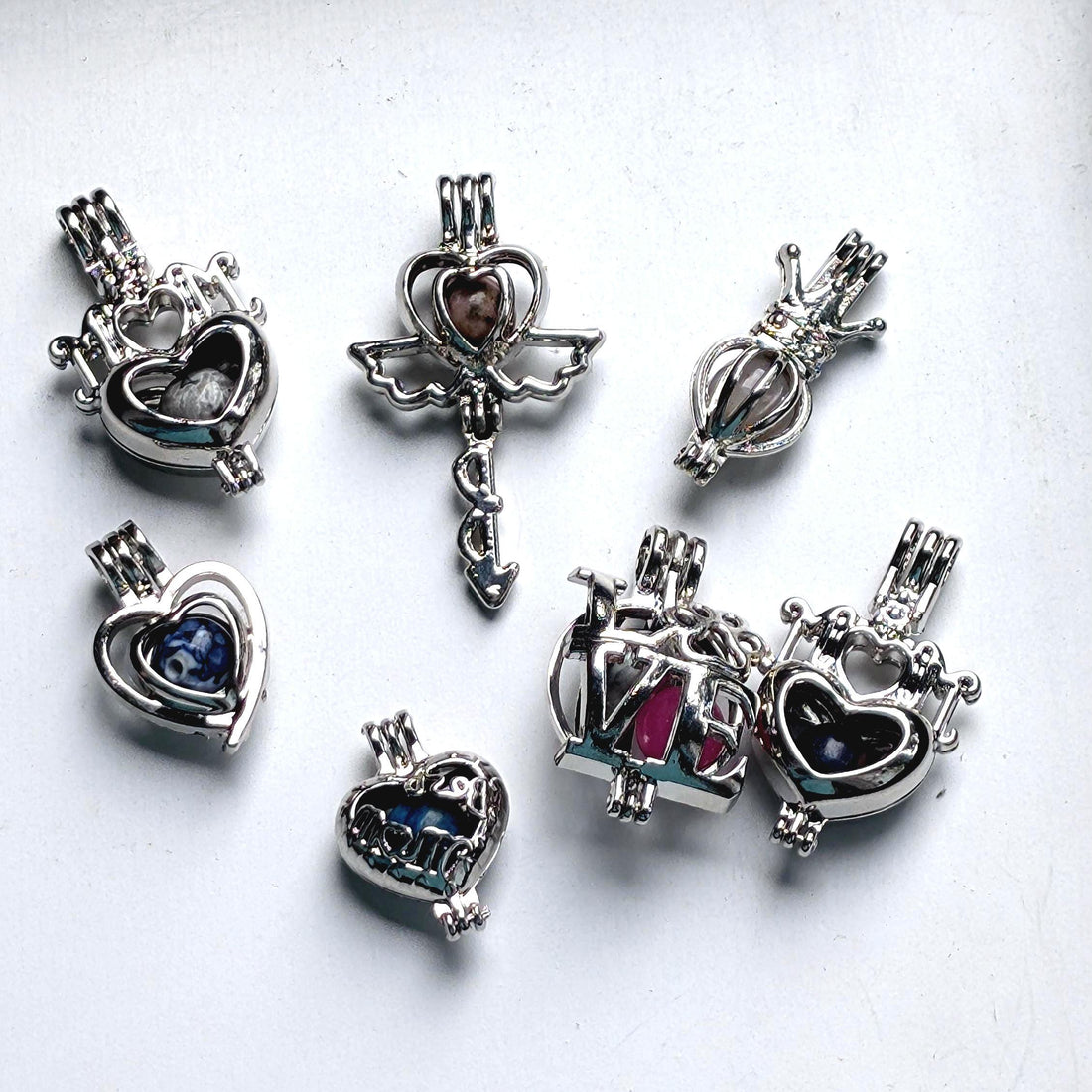 Set of 7 Gemstone Bead Holder Pendant or Bag Charm