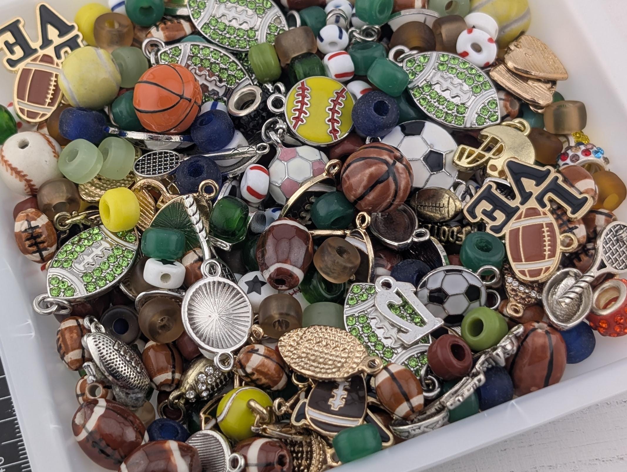 Two Ounces Exclusive "Game Day" Glass Bead Soup: ALL Beads are GLASS DIY Jewelry Making Supplies (56g Pkg)