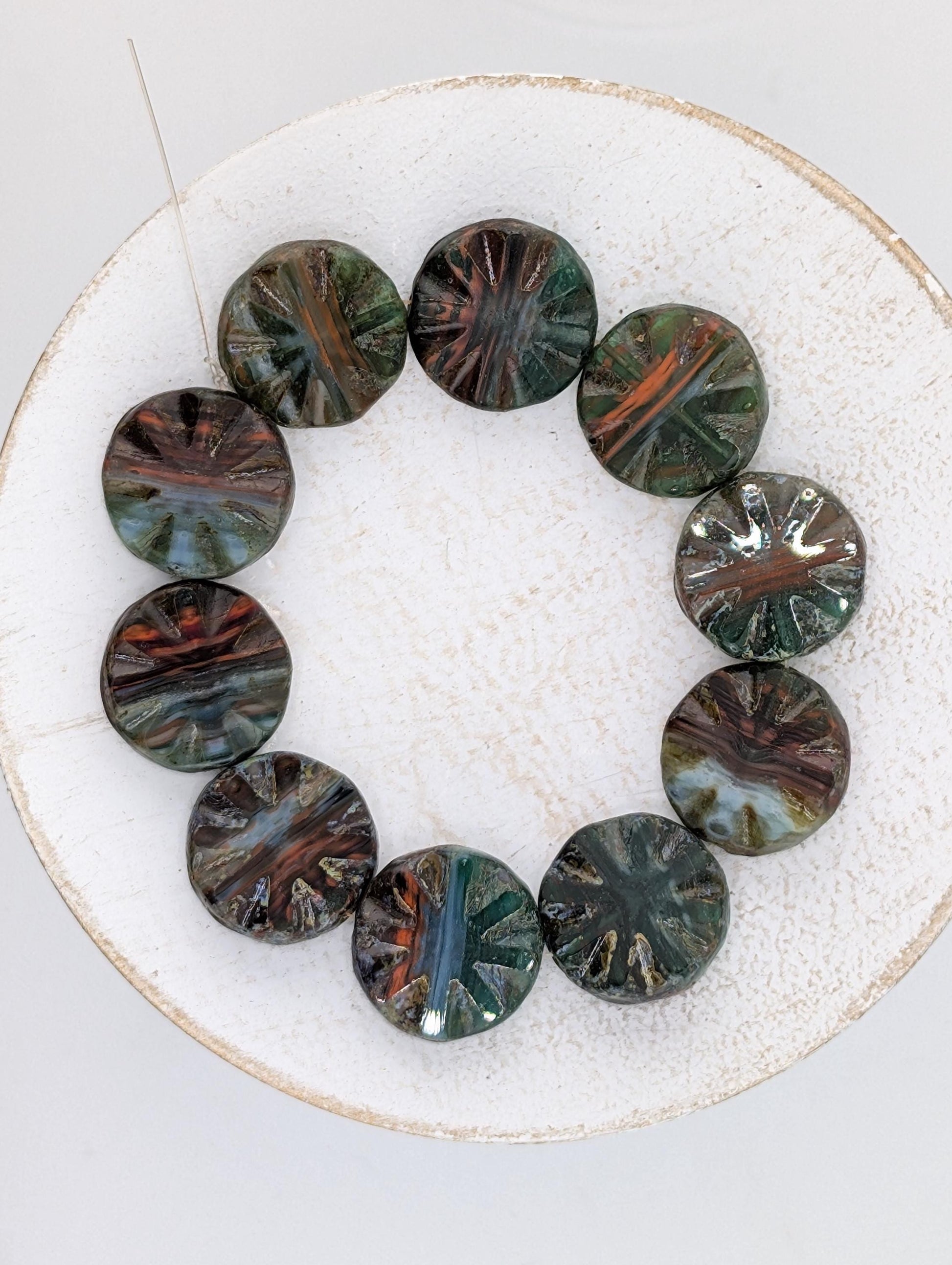 19mm Czech Sunstar Beads | Boho Jewelry Making Supply | Sun-Star Design Craft Beads | Multicolored | 10 pcs