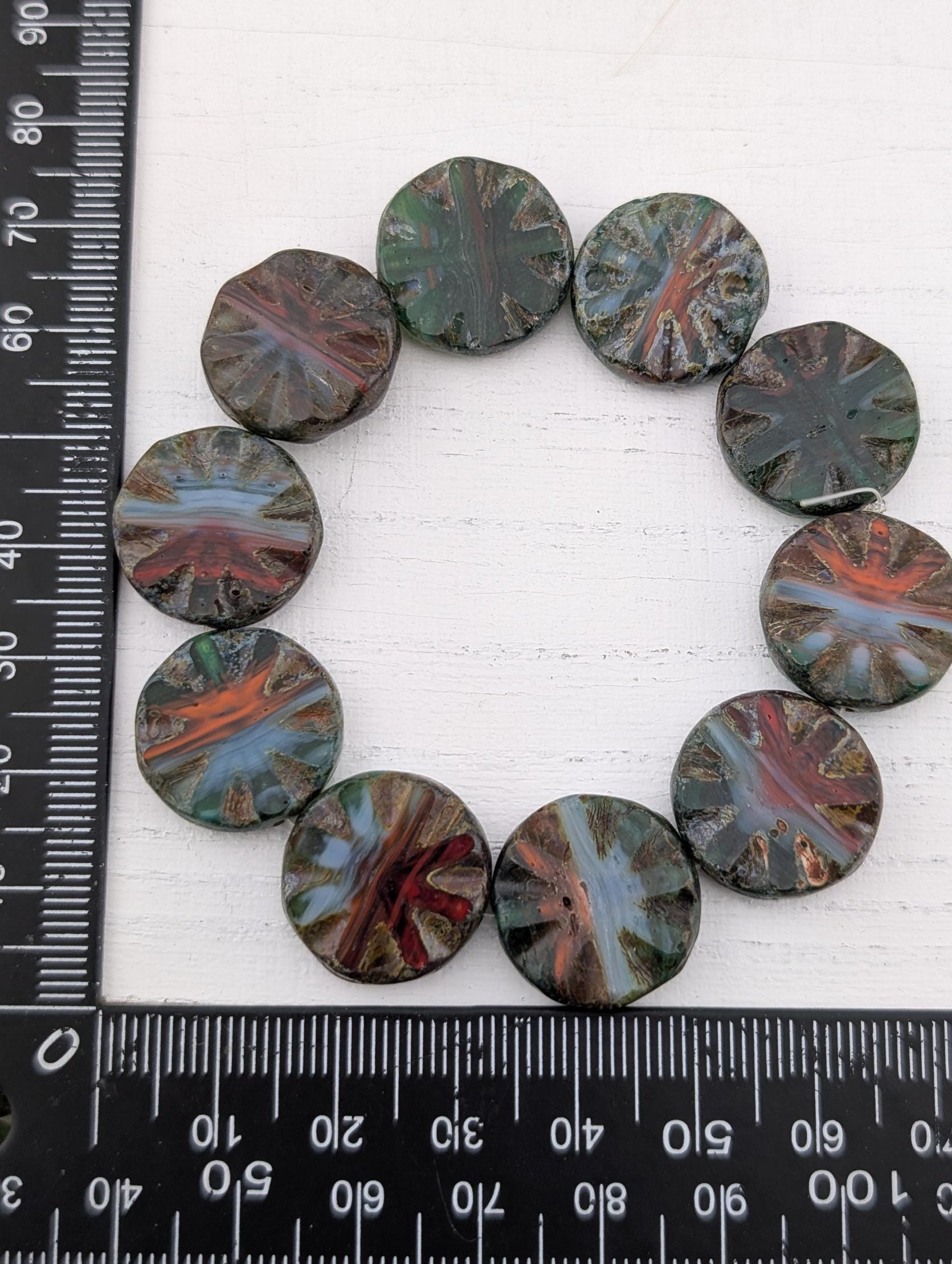 19mm Czech Sunstar Beads | Boho Jewelry Making Supply | Sun-Star Design Craft Beads | Multicolored | 10 pcs