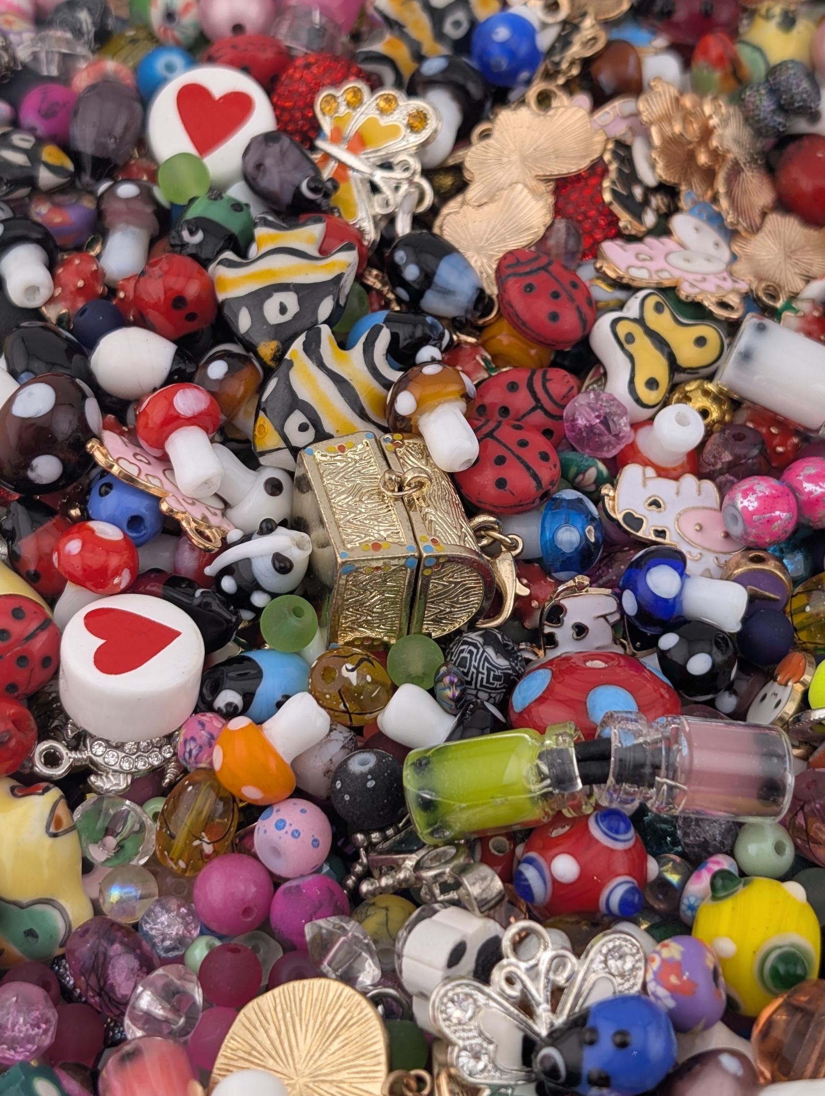 Whimsical Childrens Theme Charm & Glass Bead Soup: ALL Beads are GLASS DIY Jewelry Making Supplies (56g Pkg)