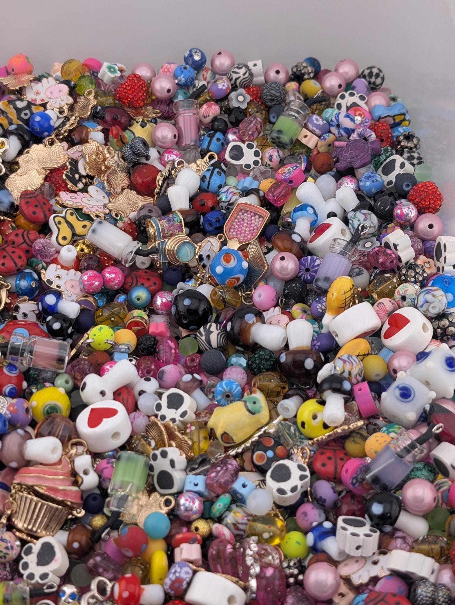 Whimsical Childrens Theme Charm & Glass Bead Soup: ALL Beads are GLASS DIY Jewelry Making Supplies (56g Pkg)