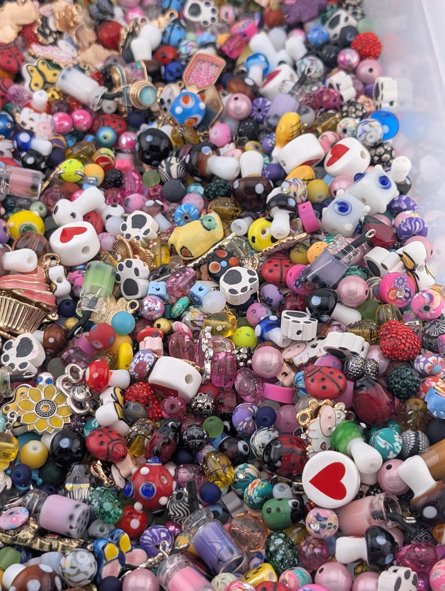 Whimsical Childrens Theme Charm & Glass Bead Soup: ALL Beads are GLASS DIY Jewelry Making Supplies (56g Pkg)
