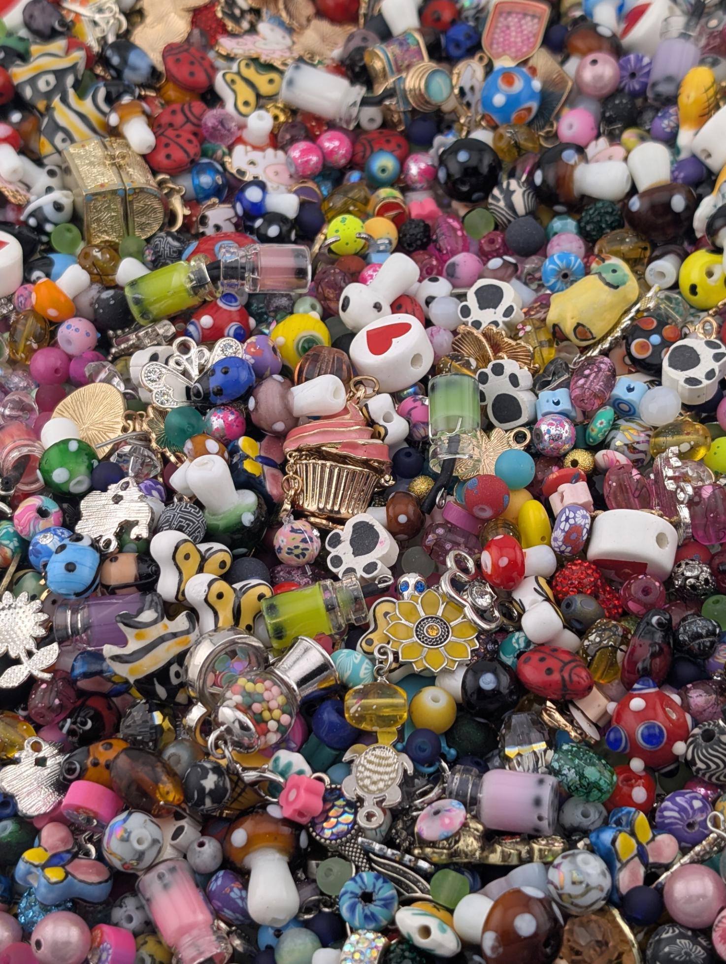 Whimsical Childrens Theme Charm & Glass Bead Soup: ALL Beads are GLASS DIY Jewelry Making Supplies (56g Pkg)