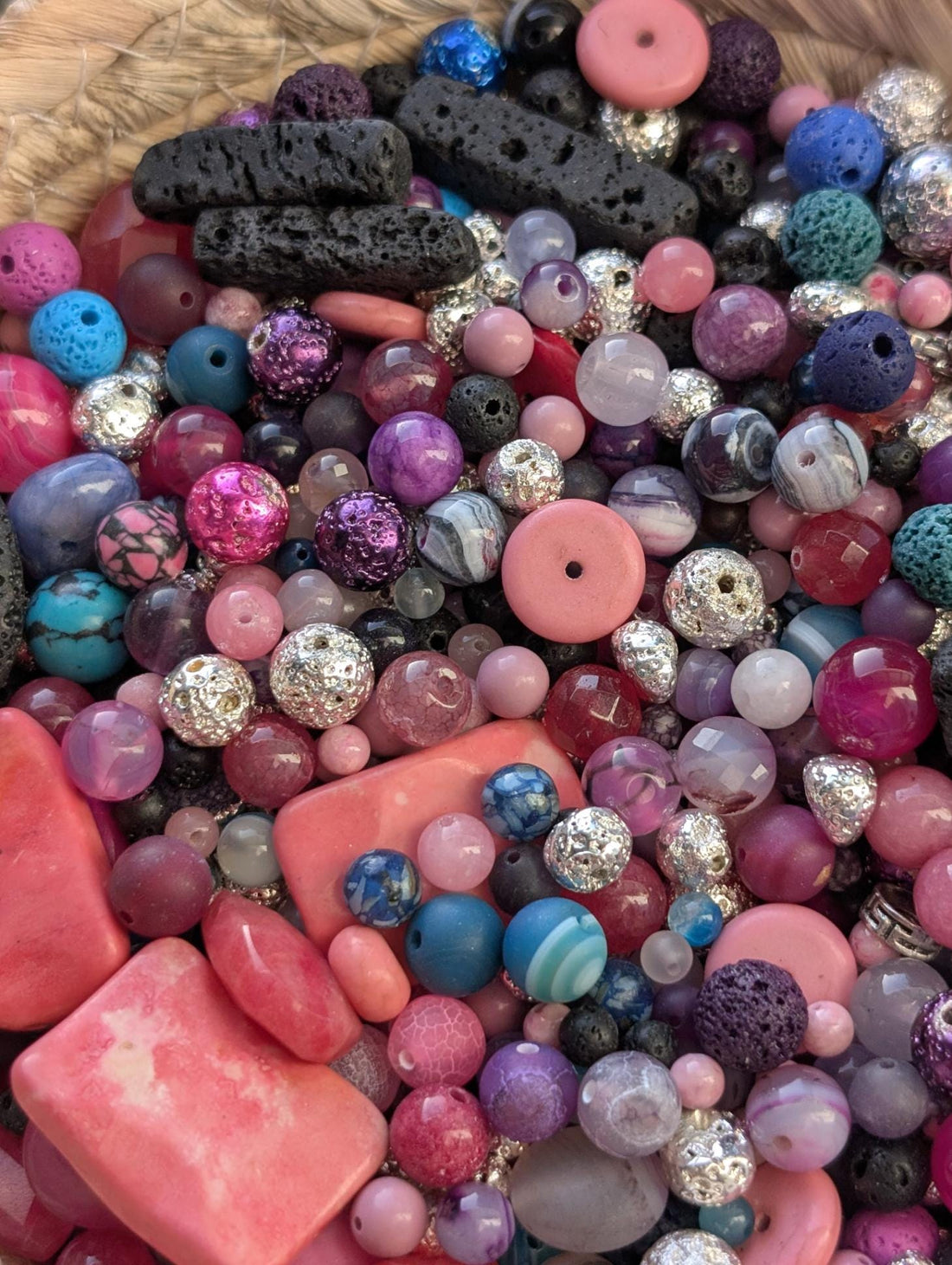 Exclusive "Lava Lamp" Agate, Quartzite & Lava Gemstone Beads: Colorful Jewelry Making Supplies 56g