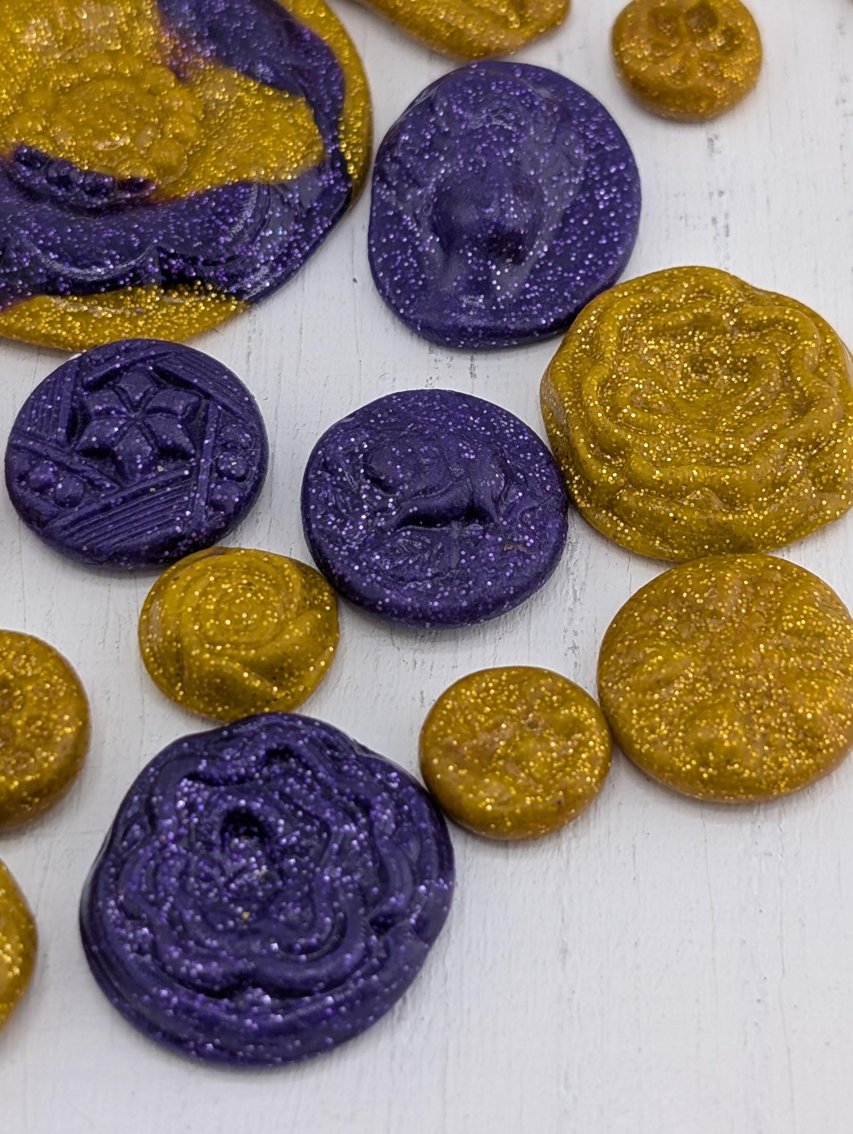 Handmade Polymer Clay Faces: Colorful Gold and Purple Art Doll Supplies 45 pcs