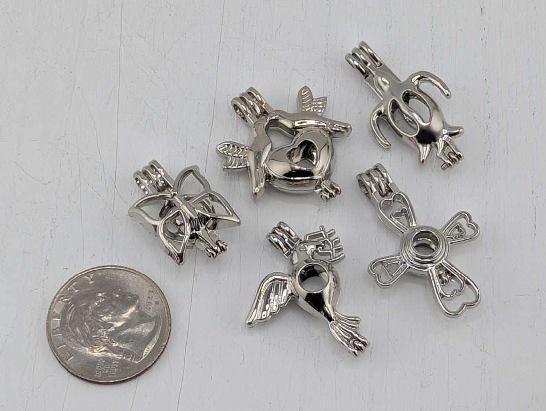 Set of 6 Gemstone Bead Holder Pendant or Bag Charm