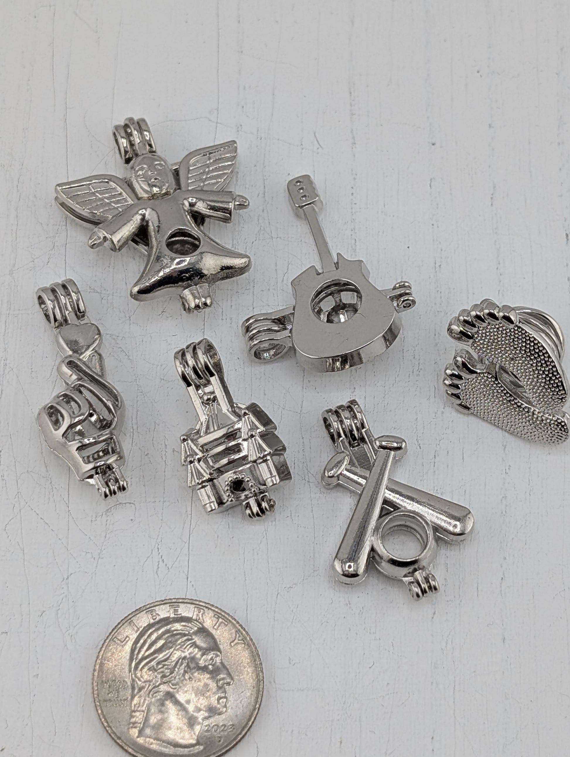 Set of 6 Gemstone Bead Holder Pendant or Bag Charm