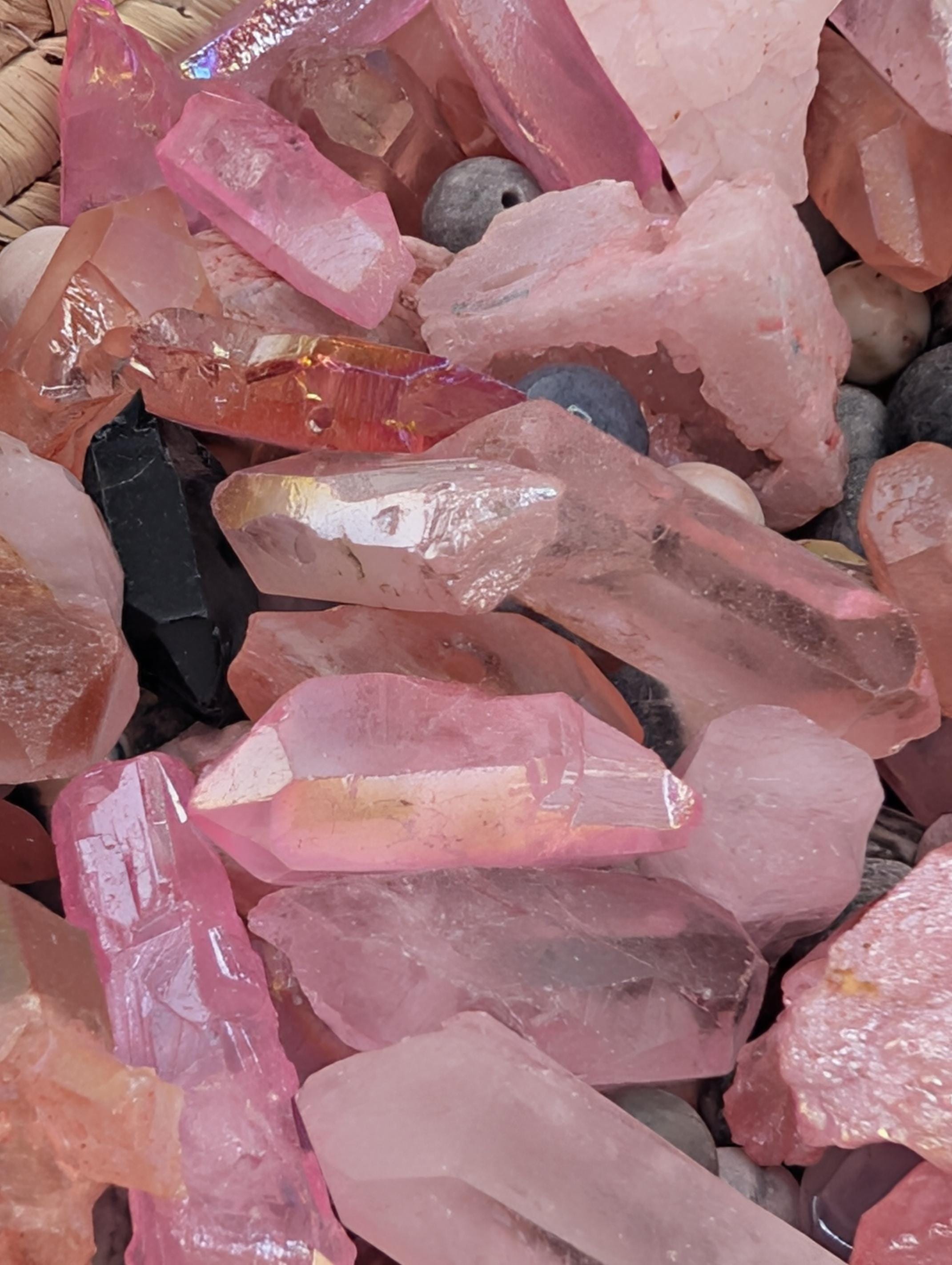 Exclusive "Black Tie Bubblegum" Cherry Quartz Gemstone Bead Mix: 2 oz Natural Stone Craft Supply