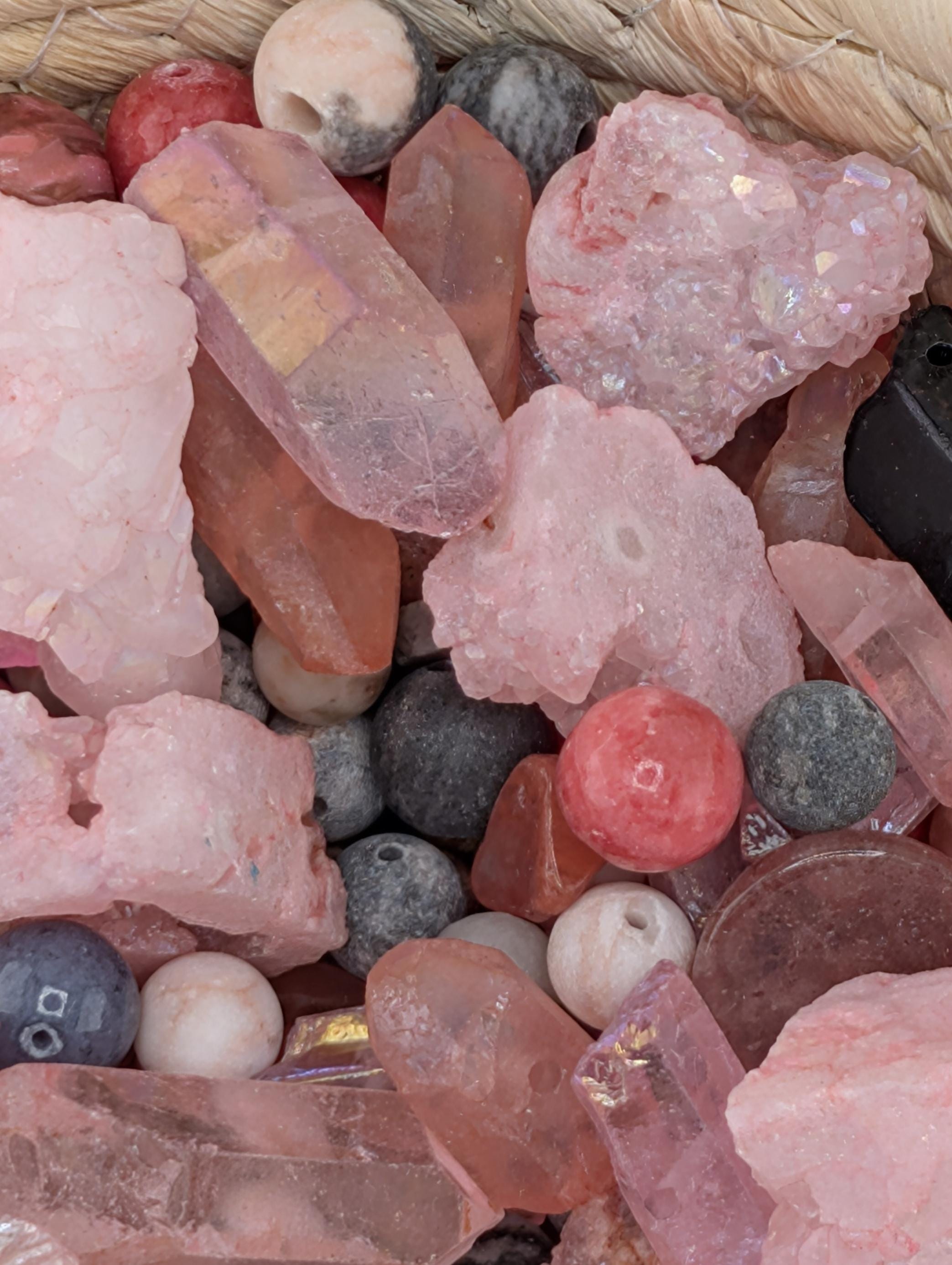 Exclusive "Black Tie Bubblegum" Cherry Quartz Gemstone Bead Mix: 2 oz Natural Stone Craft Supply