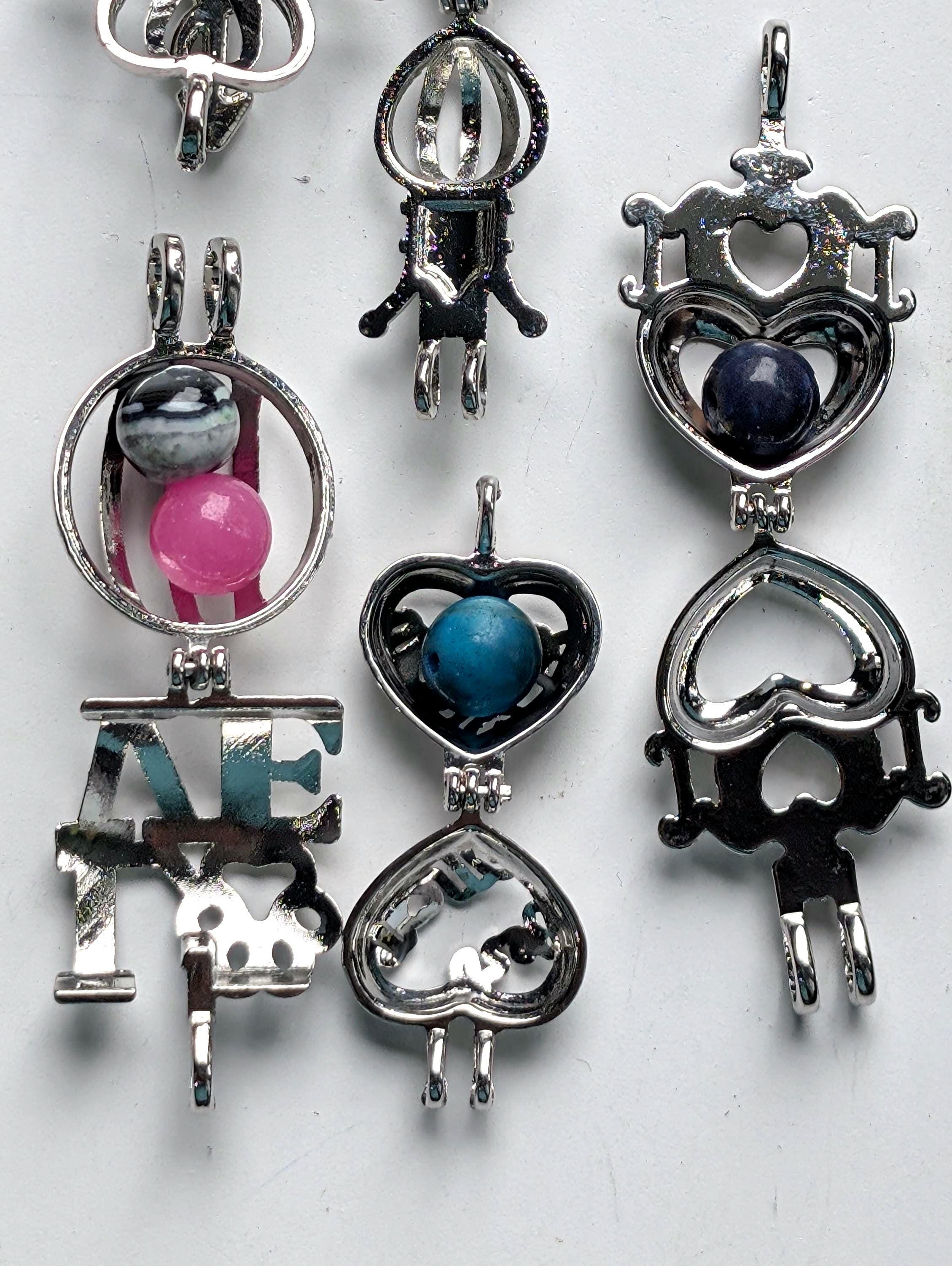 Set of 7 Gemstone Bead Holder Pendant or Bag Charm