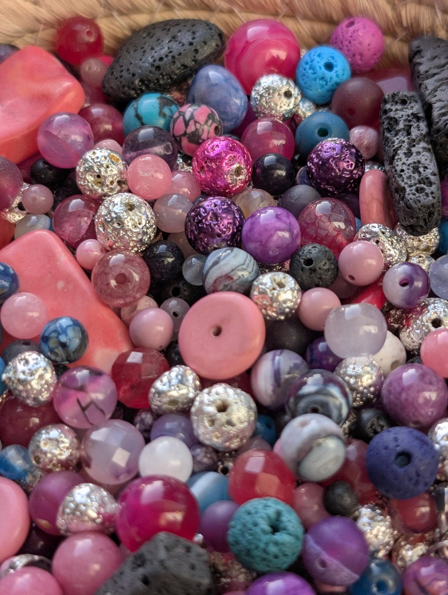 Exclusive "Lava Lamp" Agate, Quartzite & Lava Gemstone Beads: Colorful Jewelry Making Supplies 56g