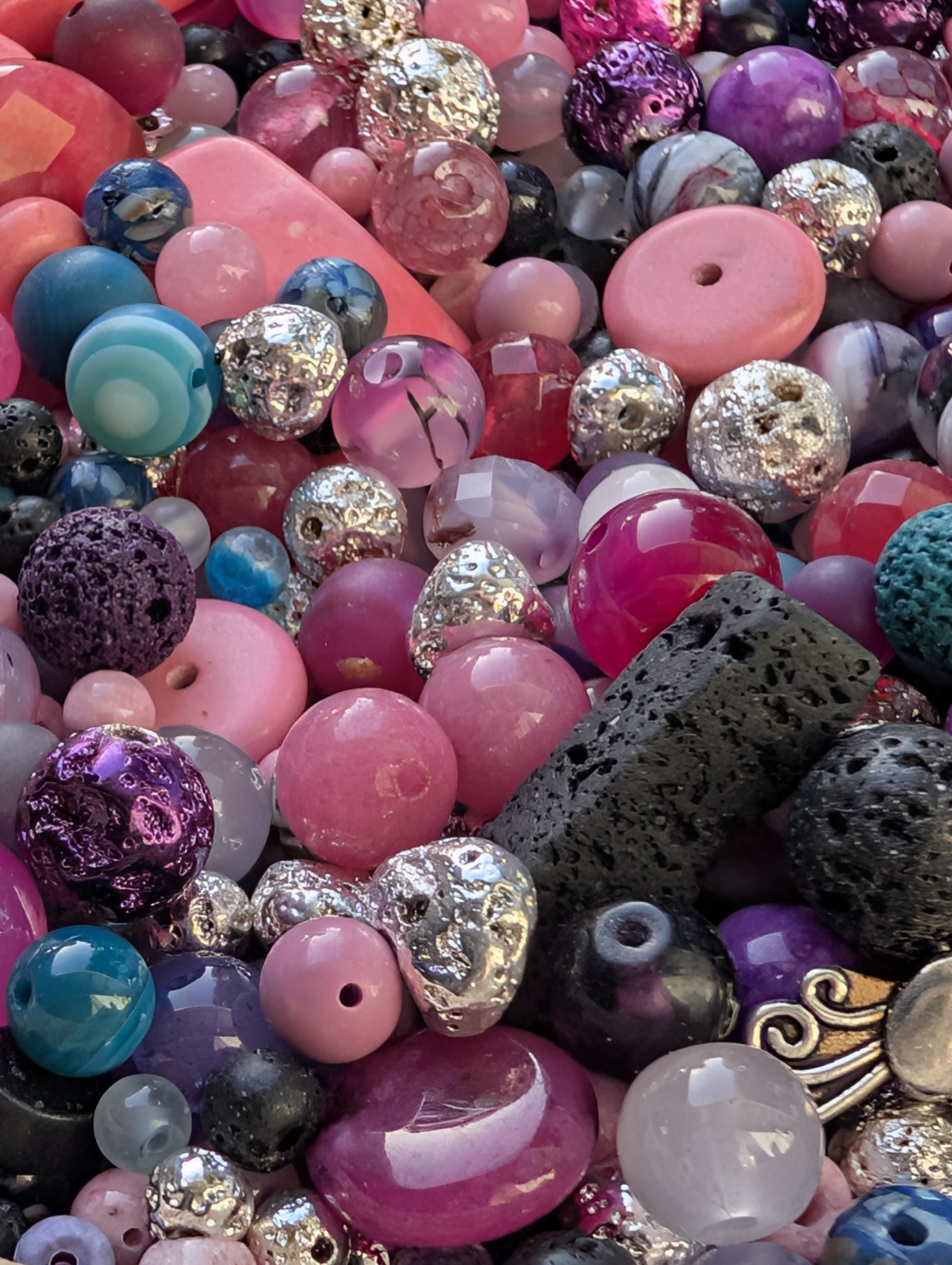 Exclusive "Lava Lamp" Agate, Quartzite & Lava Gemstone Beads: Colorful Jewelry Making Supplies 56g
