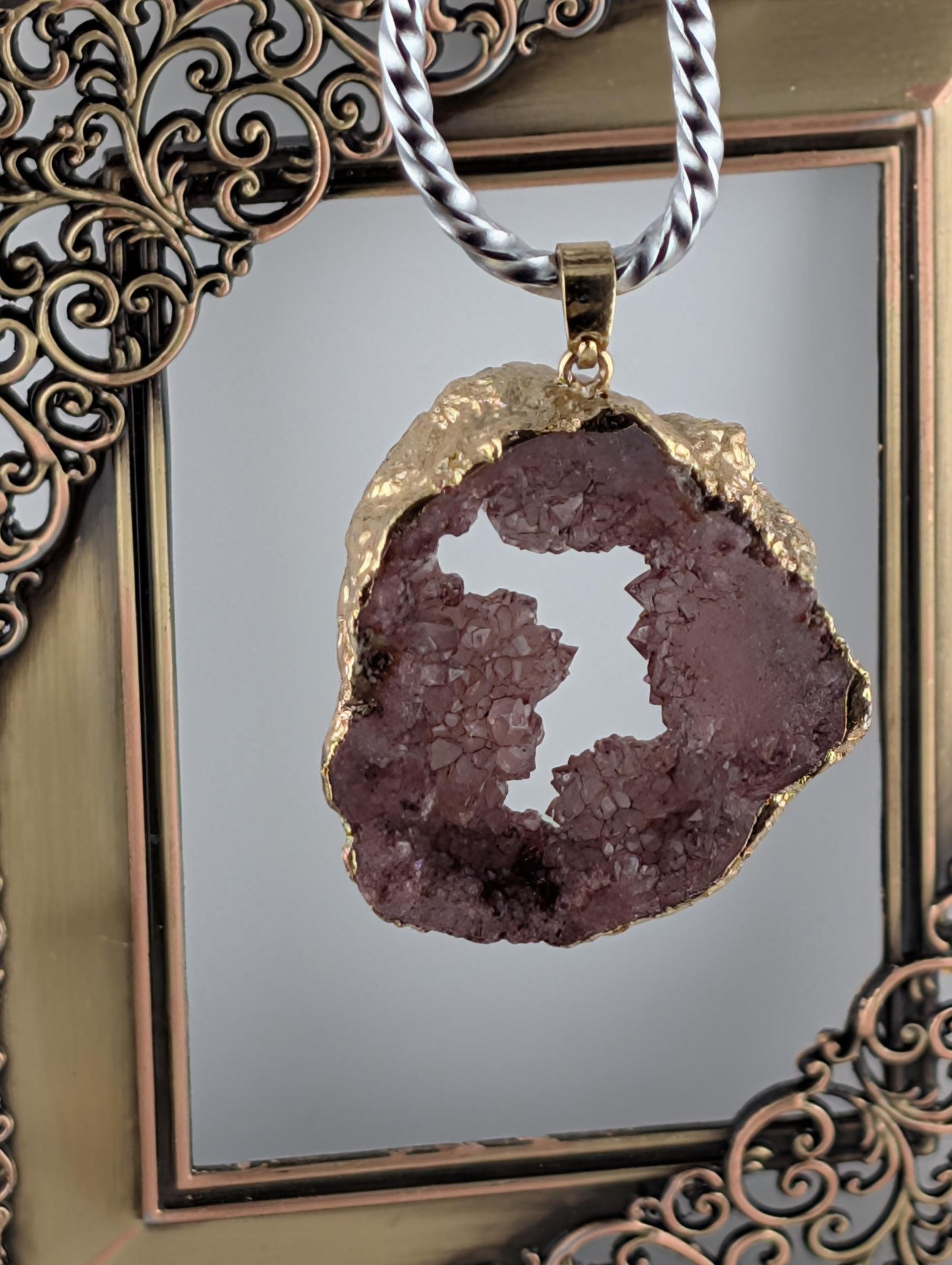 Dyed Agate Geode Pendant in a gold tone setting