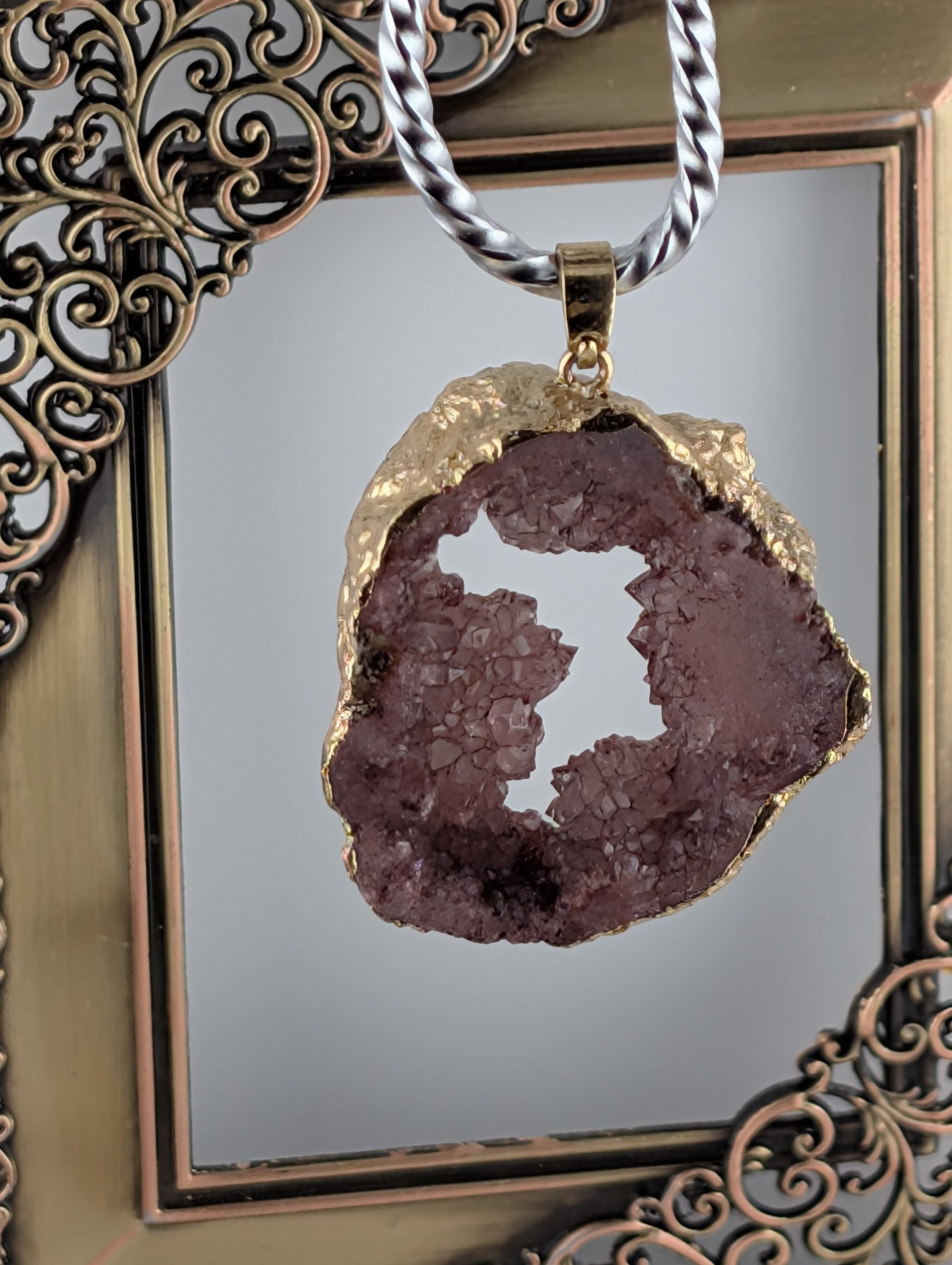 Dyed Agate Geode Pendant in a gold tone setting