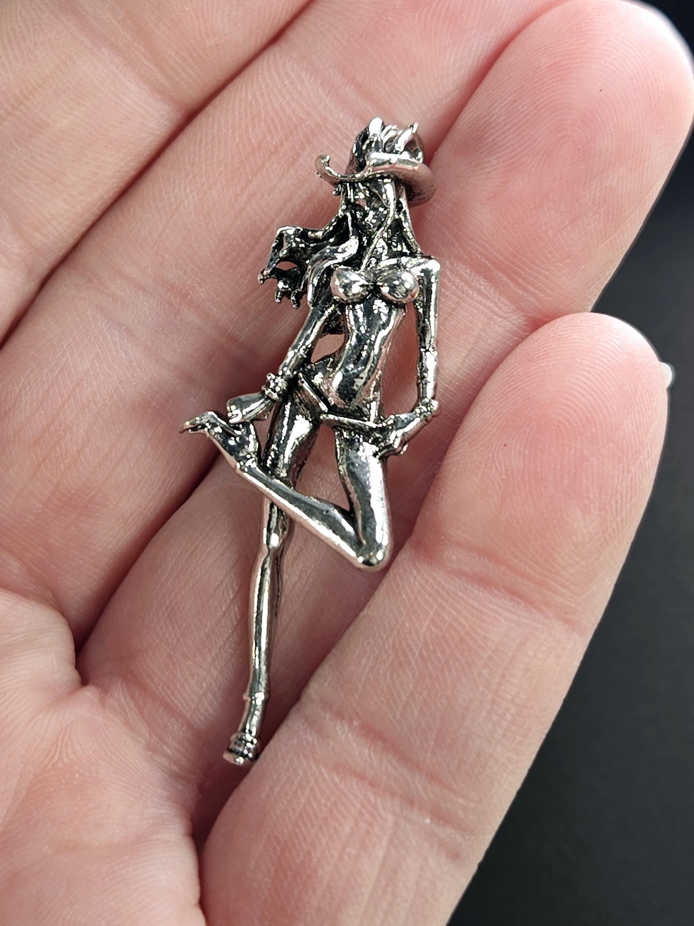 Fantasy Angel Girl Pendant - Silver Plated Gothic Charm