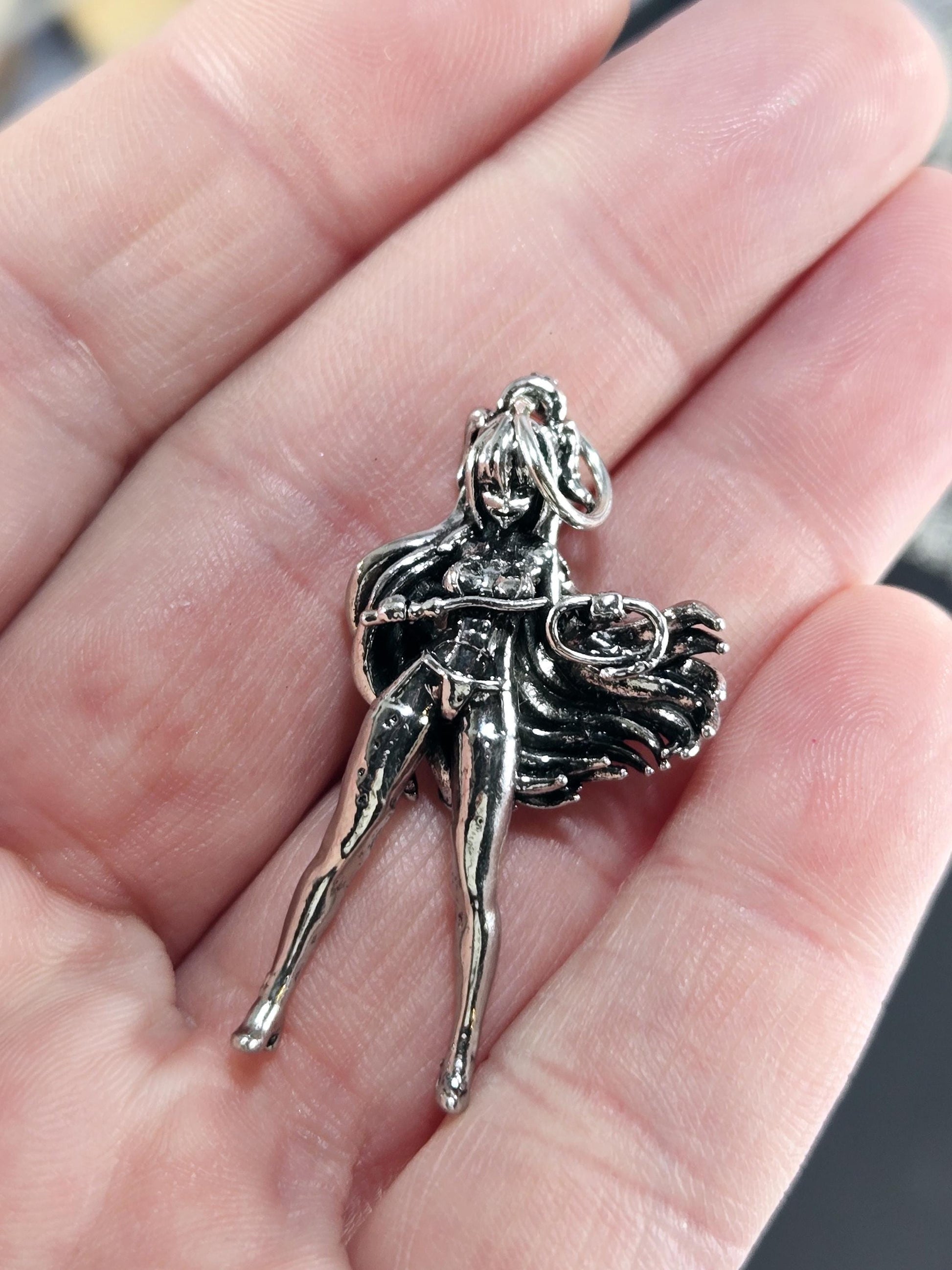 Anime Fan Pendant, Silver Plated, Fantasy Sci-Fi Design (Charm Size)