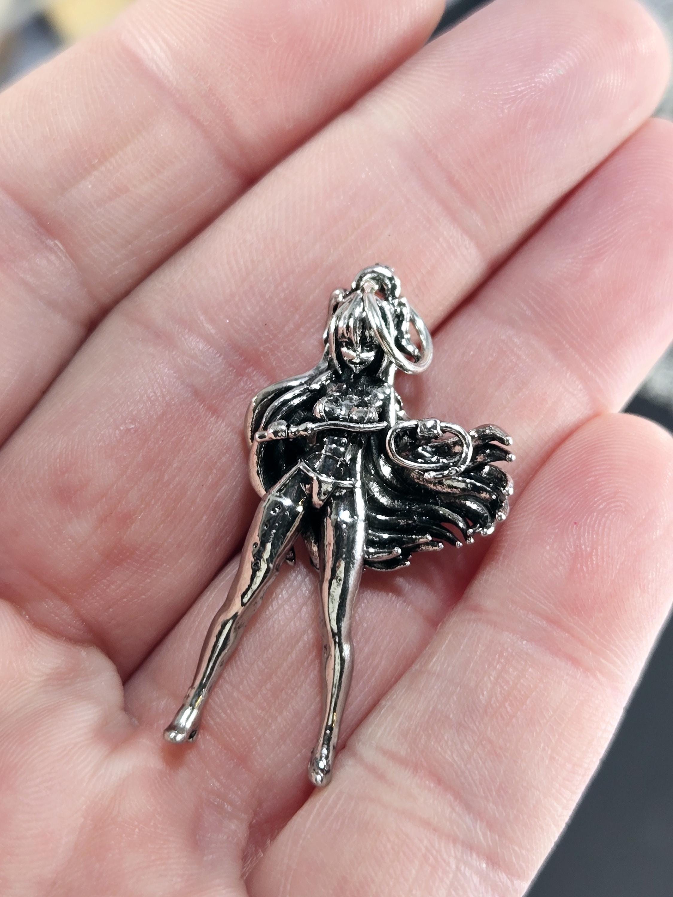 Anime Fan Pendant, Silver Plated, Fantasy Sci-Fi Design (Charm Size)