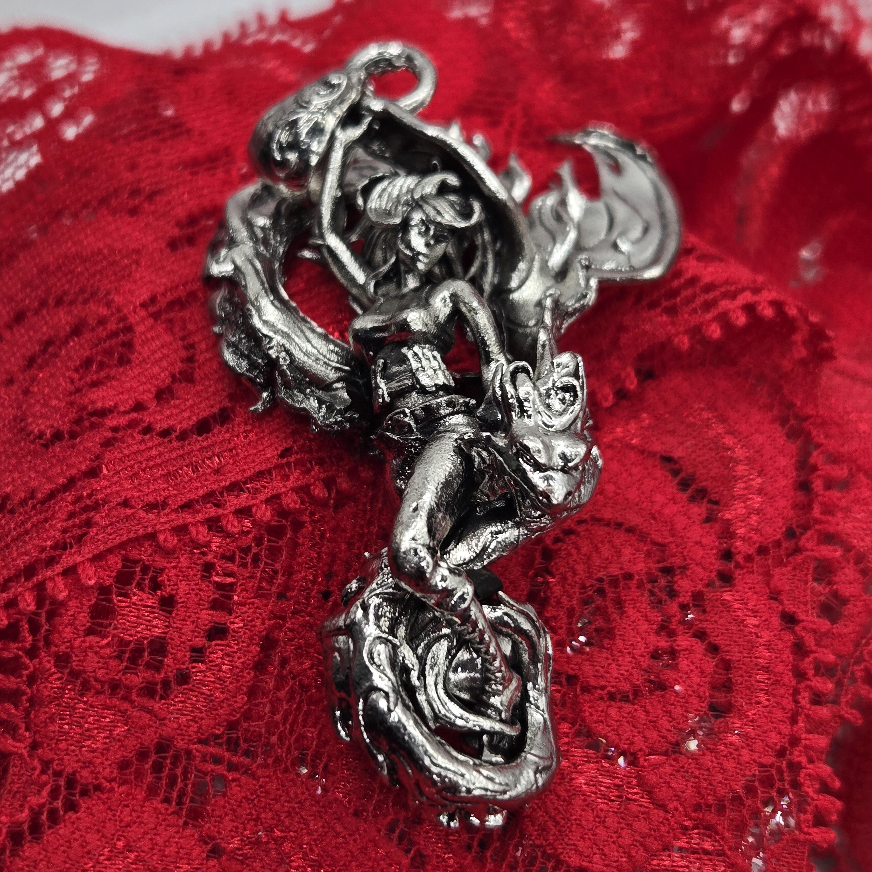 Fallen Angel Pendant, Silver Plated Gothic Wing Charm (DIY Jewelry)