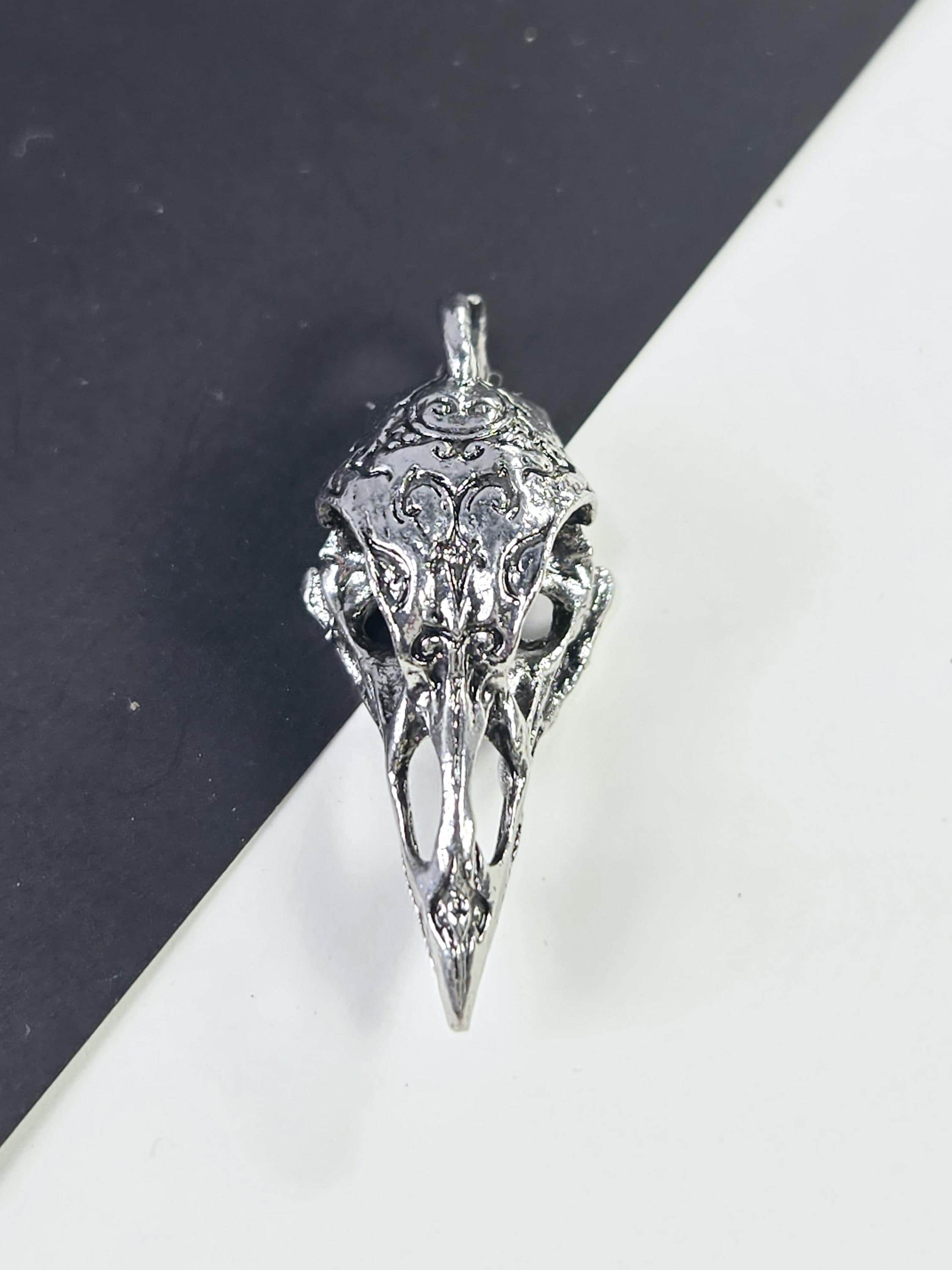 Crow Skull Pendant - Silver Plated Alloy Gothic Jewelry Charm