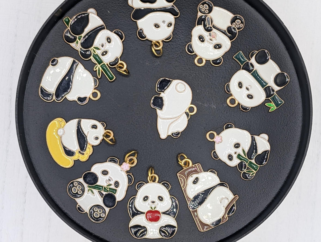Set of 10 Gold Plated Enamel Panda Charms: DIY Jewelry Making Supplies